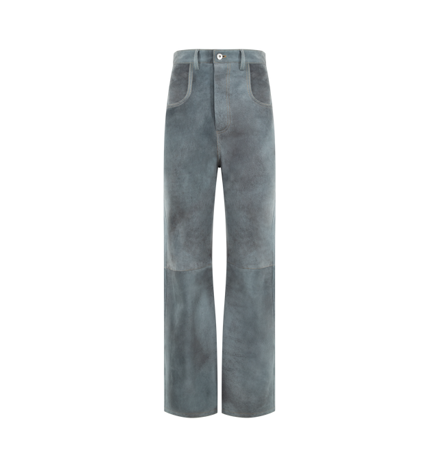 Image 1 of 3 - GREY - BOTTEGA VENETA Cloudy Suede Pants featuring wide leg, button closure and half lined. Lambskin. Made in Italy.