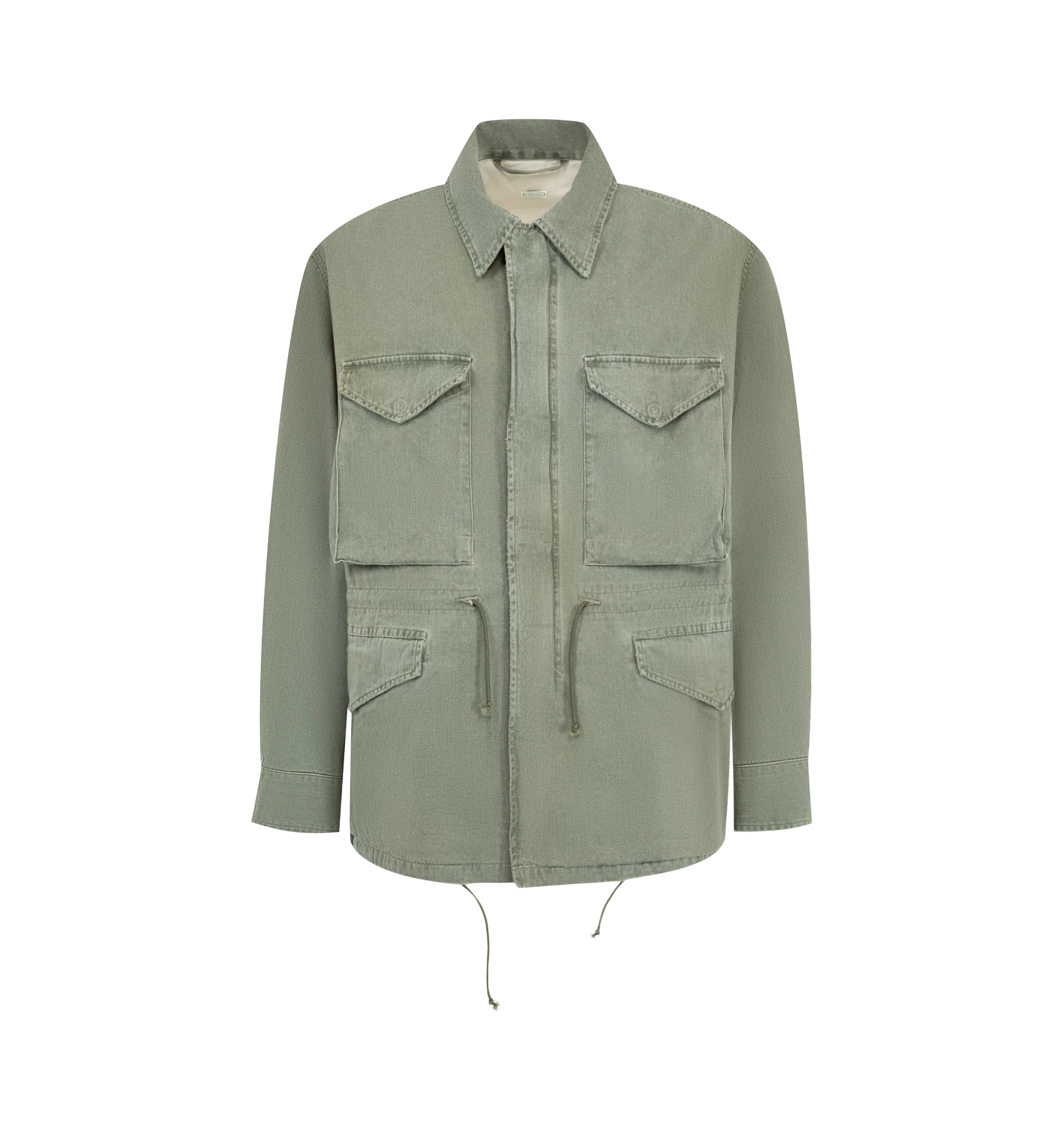 Image 1 of 3 - GREEN - A.Presse Men's Vintage US Army M-43 Field Jacket is crafted from cotton and features a military-inspired silhouette based on the iconic U.S. Army M-43 field jacket. Designed with a vintage-treated finish that recreates the appearance and texture of an authentic archival garment, offering a worn-in character unique to each piece. Main Material: 100% Cotton.