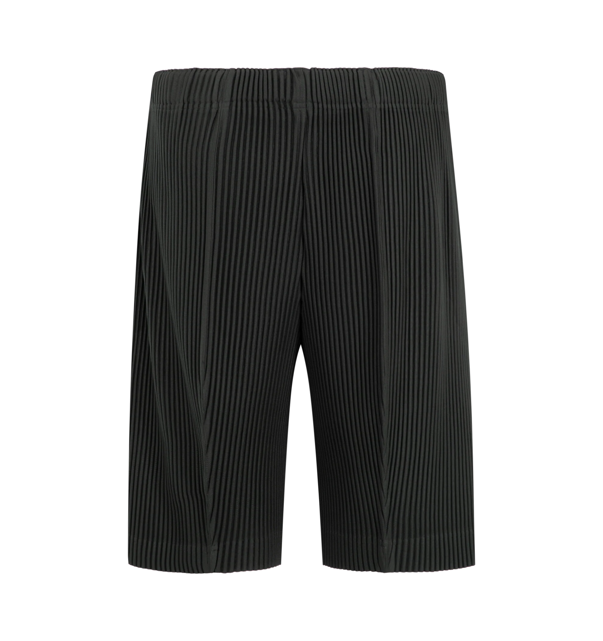 Image 2 of 3 - GREY - Issey Miyake Men's August Pleated Shorts feature signature pleated polyester jersey with quick-drying properties, side pockets, and an elasticated waistband with a button-fly closure. These designer shorts combine lightweight performance with the brand's iconic pleated construction for everyday comfort and modern style. Main Material: 100% Polyester. 