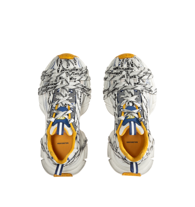 Image 5 of 5 - MULTI - BALENCIAGA 3XL Extreme Laces Logo Sneaker featuring leather free, polyester and polyurethane, worn-out effect, multiple lace details with Balenciaga logo all around the upper and on the sole, Balenciaga logo at the edge of the toe and at back, embossed size on the upper and at the back of the heel, 3XL rubber branding on the tongue with reflective detail and back and tongue pull-on tab with reflective detail. Upper: polyester, polyurethane. Sole: rubber, EVA. Insole: foam. 