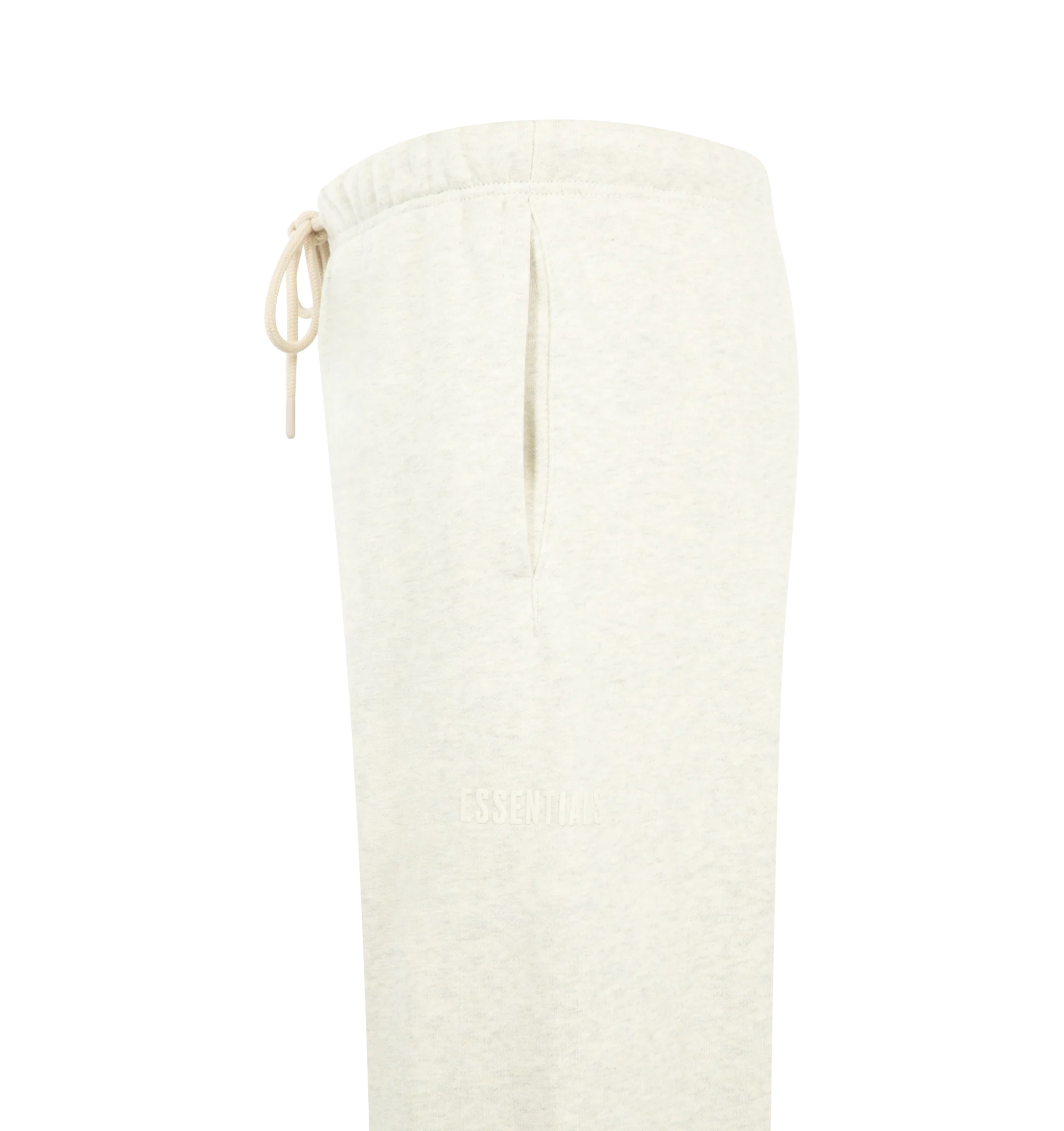 Image 3 of 3 - NEUTRAL - Fear of God Essentials Mens Classic Sweatpants are crafted from heavyweight 380 GSM cotton-blend core fleece. Feature a classic relaxed fit with tapered legs, elasticized waistband with bungee drawcord, side-seam pockets, elastic ankle cuffs, puff-printed Fear of God and Essentials branding, and an Essentials logo label. Main Material: 80% Cotton, 20% Polyester.