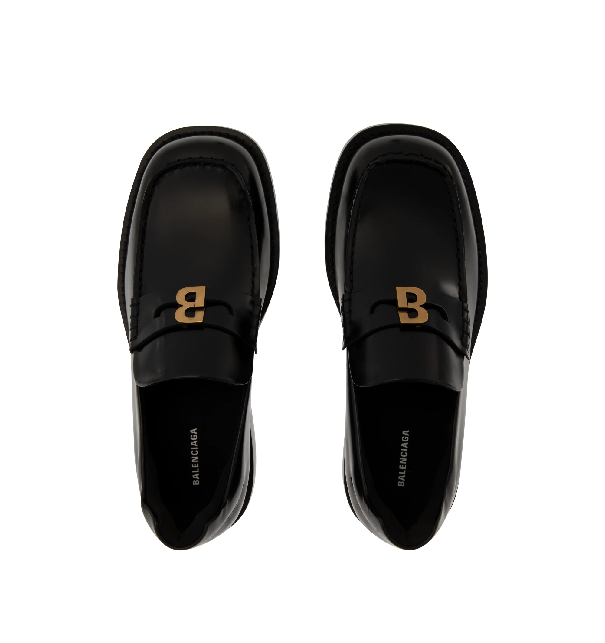 Image 4 of 4 - BLACK - Balenciaga Womens Comfy Loafers are crafted from smooth moka leather. Feature a slip-on silhouette, round toe, metallic detail across the vamp, thick sole, and leather construction designed to develop a natural patina over time. Main Material: Leather; Sole: Leather. Made in Italy. 