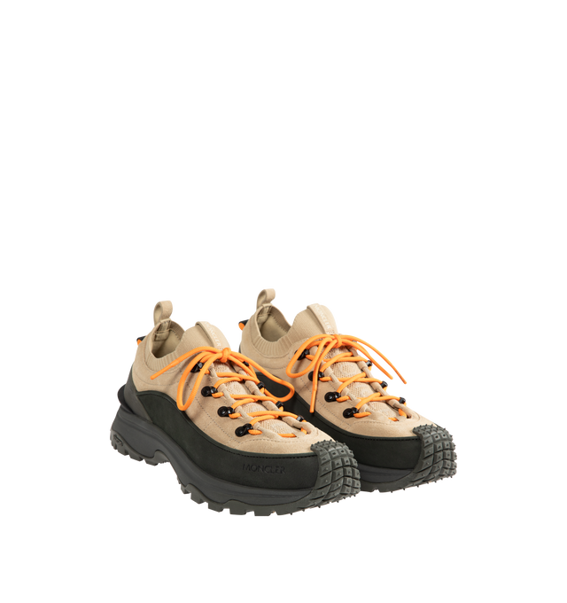 Image 2 of 5 - NEUTRAL - Moncler Mens Trailgrip Lite 3 Sneakers feature a nubuck, suede, and knit fabric upper. Designed with a knit sock construction, Ortholite insole, stretch fabric lining, lace-up closure, TPU sole with EVA filler, Vibram MEGAGRIP rubber outsole, carbon sole, 16 cm shaft height, and 4.2 cm sole. Upper: Cow Leather and 100% Polyester; Lining: 100% Polyester; Sole: 100% Elastodiene. Made in Vietnam. 
