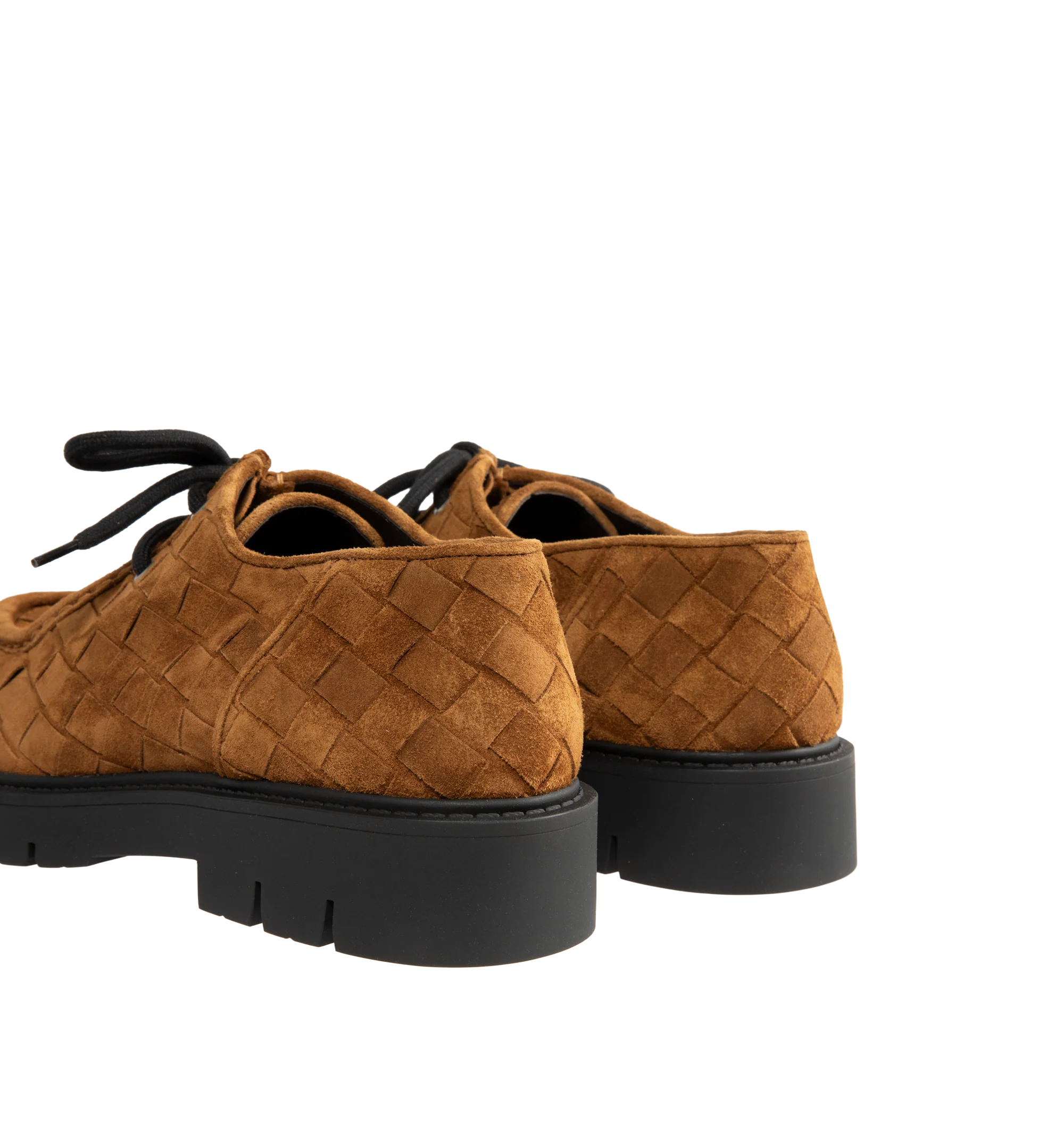 Image 3 of 4 - BROWN - Bottega Veneta Men's Haddock Lace-Up Shoe in smooth suede with all-over Intrecciato craftsmanship. Upper and lining: calfskin suede leather. Rubber outsole. Made in Italy. 