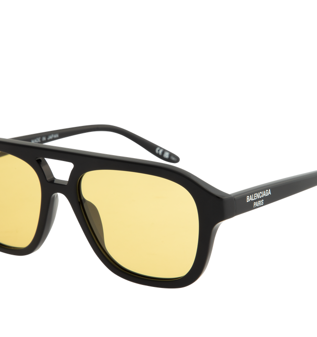 Image 3 of 3 - YELLOW - BALENCIAGA Daily Pilot Sunglasses featuring bold aviator shape, double bridge design and logo engraved on temples. 100% acetate. Made in Japan.