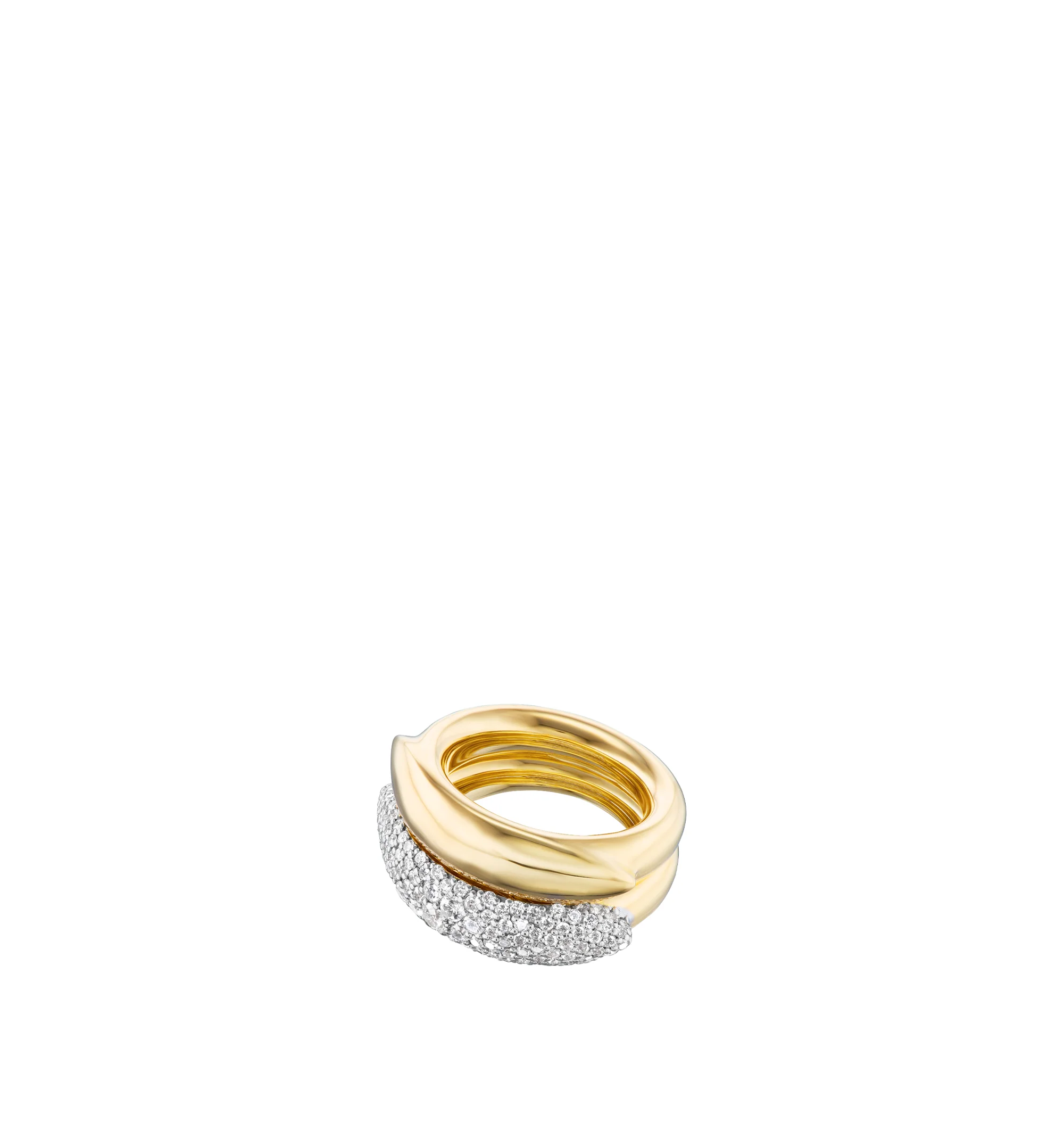 Image 2 of 6 - GOLD - Uniform Object Shard Ring featuring 39.8 g of solid 18K yellow gold with 2.19 TCW round pav diamonds. Handcrafted in New York City. For personal consultation and detailed information about jewelry, please contact our dedicated stylist team at personalshopping@hirshleifers.com.This item may be restricted for online purchase to international clients. For assistance purchasing this item please contact our dedicated stylist team at personalshopping@hirshleifers.com.