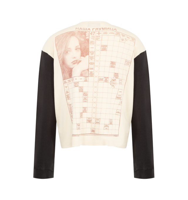 Image 2 of 2 - WHITE - ENFANTS RICHES DEPRIMES Jack Serbian Fantasy LS T-Shirt featuring long-sleeves, medium weight baby rib, classic fit, rib knit neckline and cuffs, single stitch hem at waist, contrast sleeves, printed artwork at front and back and signature vintage wash process. 100% cotton. Made in the USA.