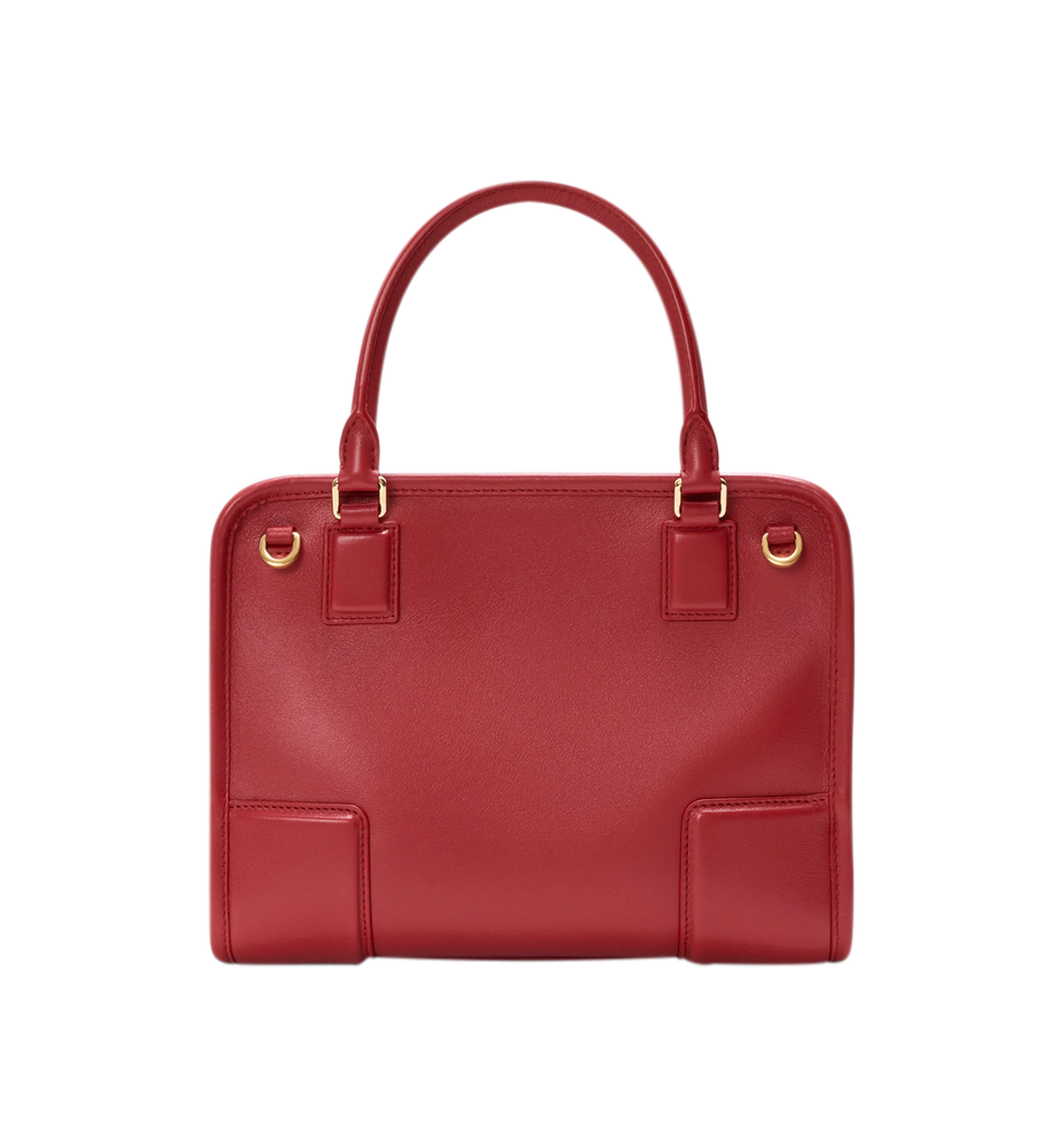 Image 8 of 18 - RED - Loewe Small Amazona 180 Bag in leather features a relaxed silhouette anchored by a single toron top handle, designed to be carried open, while a concealed closure secures the main compartment, three carry options: short handle, removable shoulder strap and crossbody, zip closure with two leather zip pullers, two compartments, main compartment closed with magnetic closure, internal flat pocket, left side d-ring for customization, nappa lambskin lining, and embossed double L branding. Le