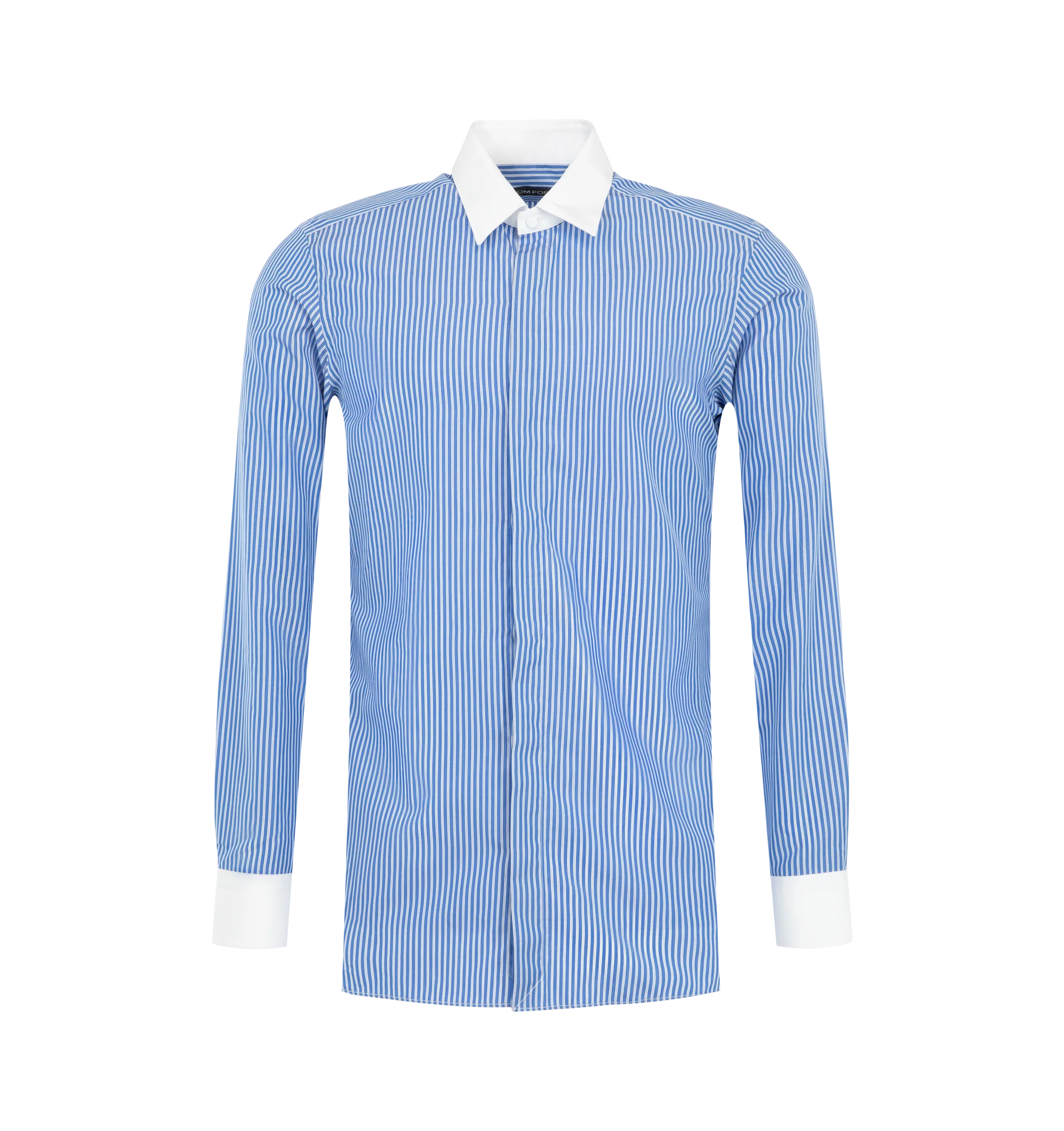 Image 1 of 2 - BLUE - Tom Ford Mens Classic-Fit Shirt is crafted from crisp cotton. Features a classic fit, wide stripe pattern, button-front closure, pointed collar, and buttoned cuffs. Main Material: 100% Cotton. Made in Italy.