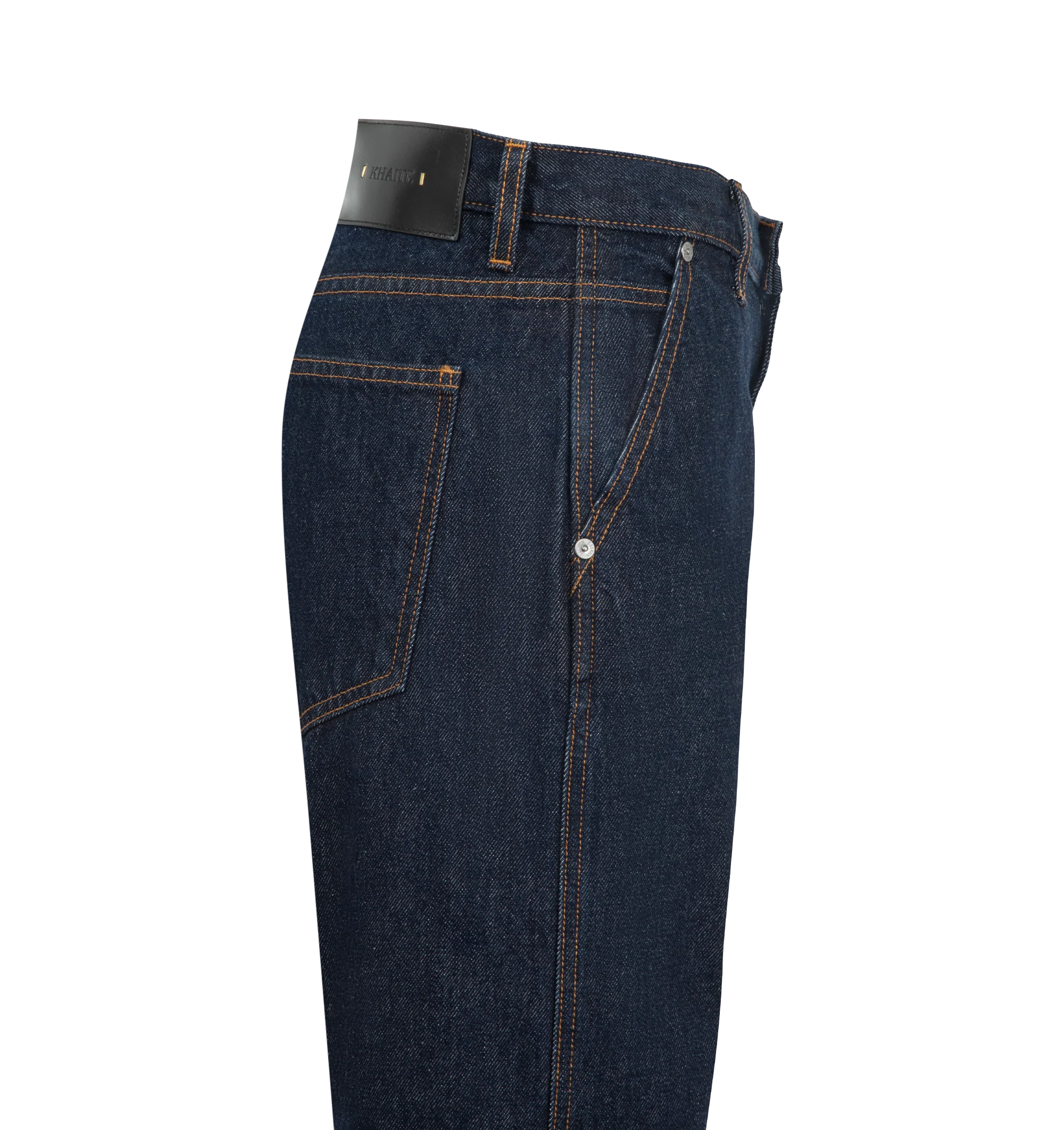 Image 3 of 3 - BLUE - Khaite Women's Rossi Jean is crafted in a high-rise sihlouette, classic denim style, and marigold topstitching. Finished by hand. Material: Denim Cotton. 