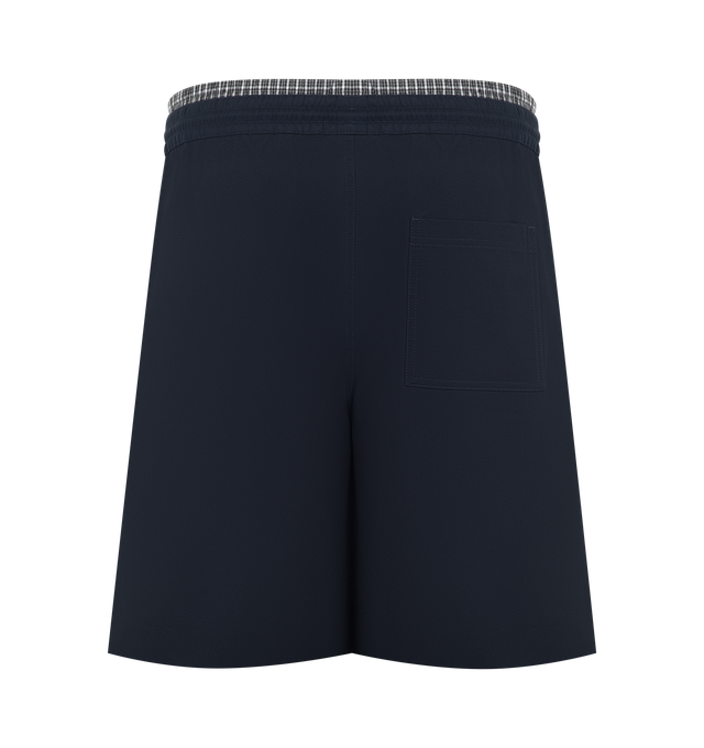 Image 2 of 3 - BLUE - Loewe Mens Brushed Cotton Twill Shorts are crafted from medium-weight brushed cotton twill. Features a relaxed fit, regular length, mid-rise waist, contrasting layered elasticated waistband with leather braided drawstring, concealed button fly, slash pockets, rear patch pocket, and two-tone Anagram embroidery at the front. Main Material: Cotton. Made in Italy. 