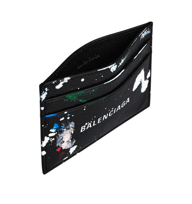 Image 3 of 3 - BLACK - BALENCIAGA Cash Card Holder in Arena lambskin featuring Painter's shirt artwork, Balenciaga logo printed at front, 4 card slots and 1 bill compartment. 3.9" x 2.9" x 0.4" Lambskin. Made in Italy.