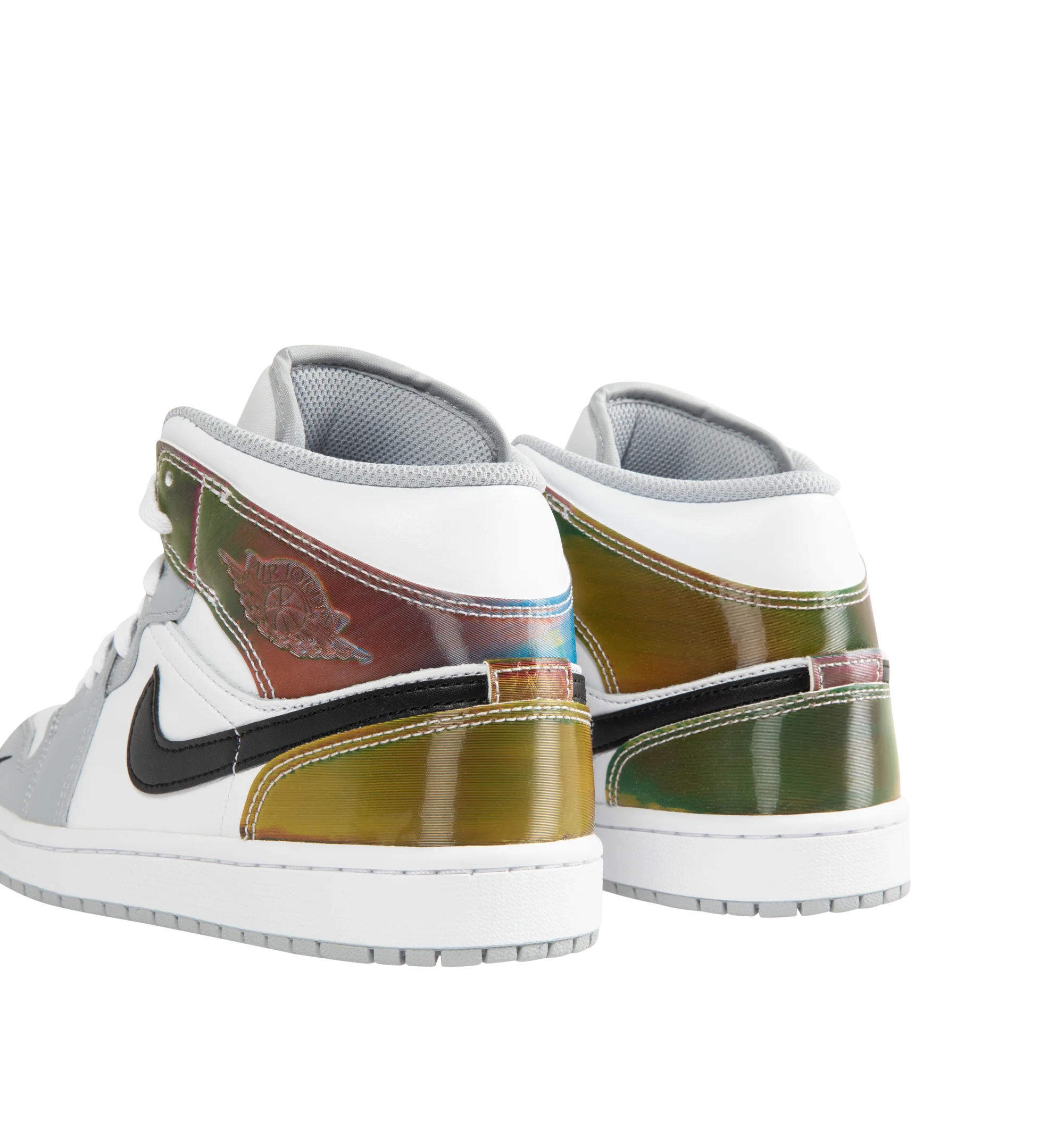 Image 3 of 5 - GREY - Men's Air Jordan 1 Mid SE Sneaker featuring full-court style, Air-Sole unit, padded collar, premium leather and synthetic upper and rubber outsole.