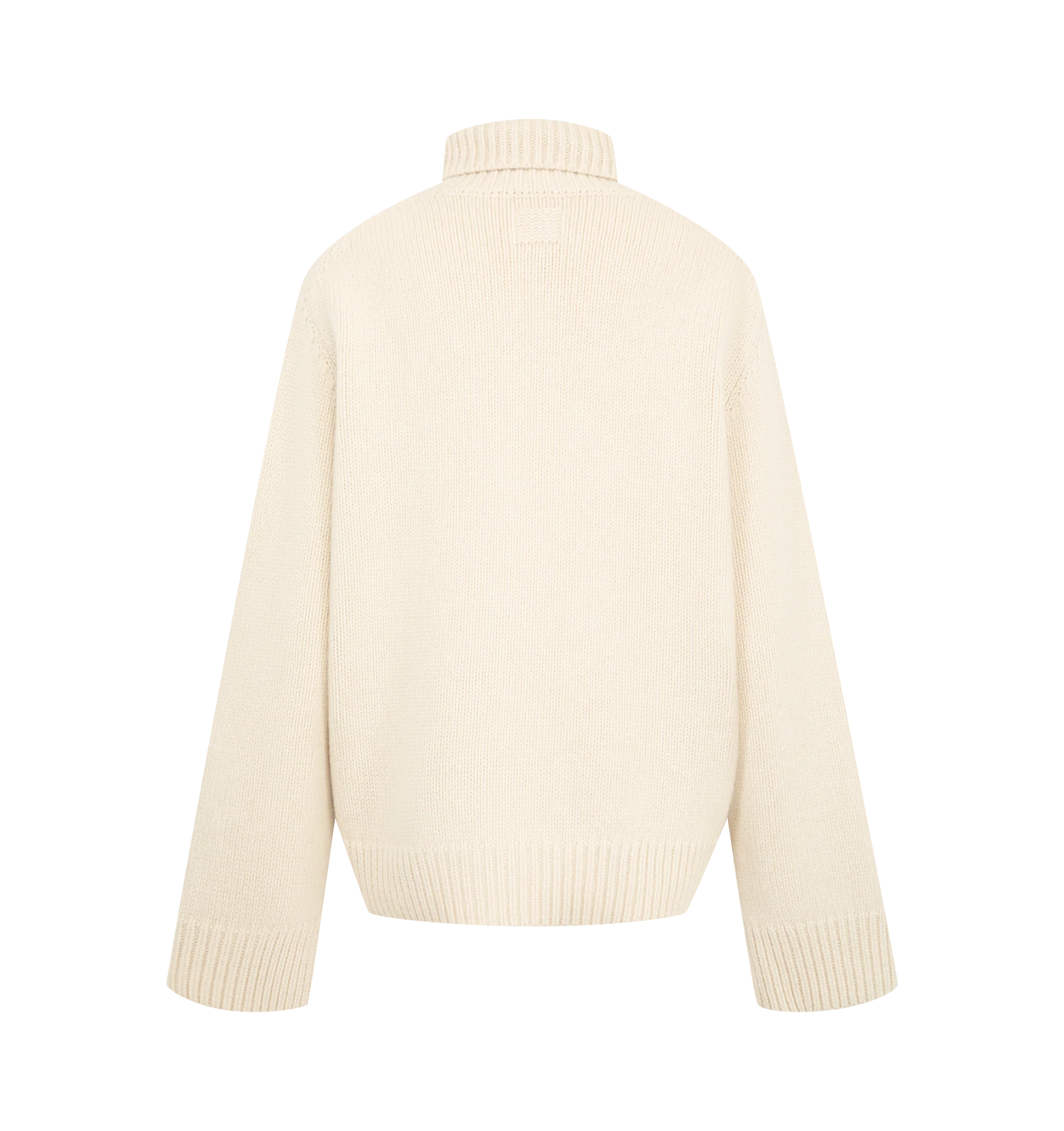 Image 2 of 2 - CREAM - Toteme Women's Oversized Turtleneck Sweater is knitted from a lambswool with a generous silhouette and cocooning, drop-shoulder construction. The high neck creates a sculptural frame while the tapered, ribbed hem and cuffs add structure. Materials: 100% RWS wool.