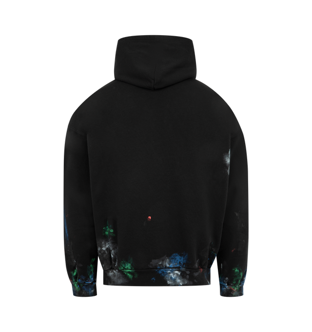 Image 2 of 2 - BLACK - BALENCIAGA Painter's Shirt Medium Fit Hoodie featuring dry fleece, worn-out details, hood without drawstring, dropped shoulders, 1 kangaroo pocket on front, gathered at cuffs and waistline and painter's shirt artwork printed. 100% cotton. Made in Portugal.
