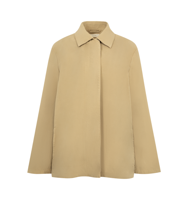 Image 1 of 3 - NEUTRAL - THE ROW Baeza Jacket featuring collared jacket in structured cotton with boxy fit, side welt pockets and concealed front placket with metal button closure. 100% cotton. Made in Italy.