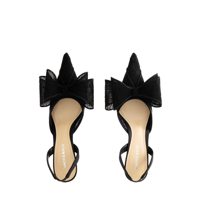 Image 4 of 4 - BLACK - MACH MACH Lace Slingback featuring a lace upper, slingback silhouette, 65mm flared heel, lace bow, kid leather lining, and calf leather sole. Made in Italy.