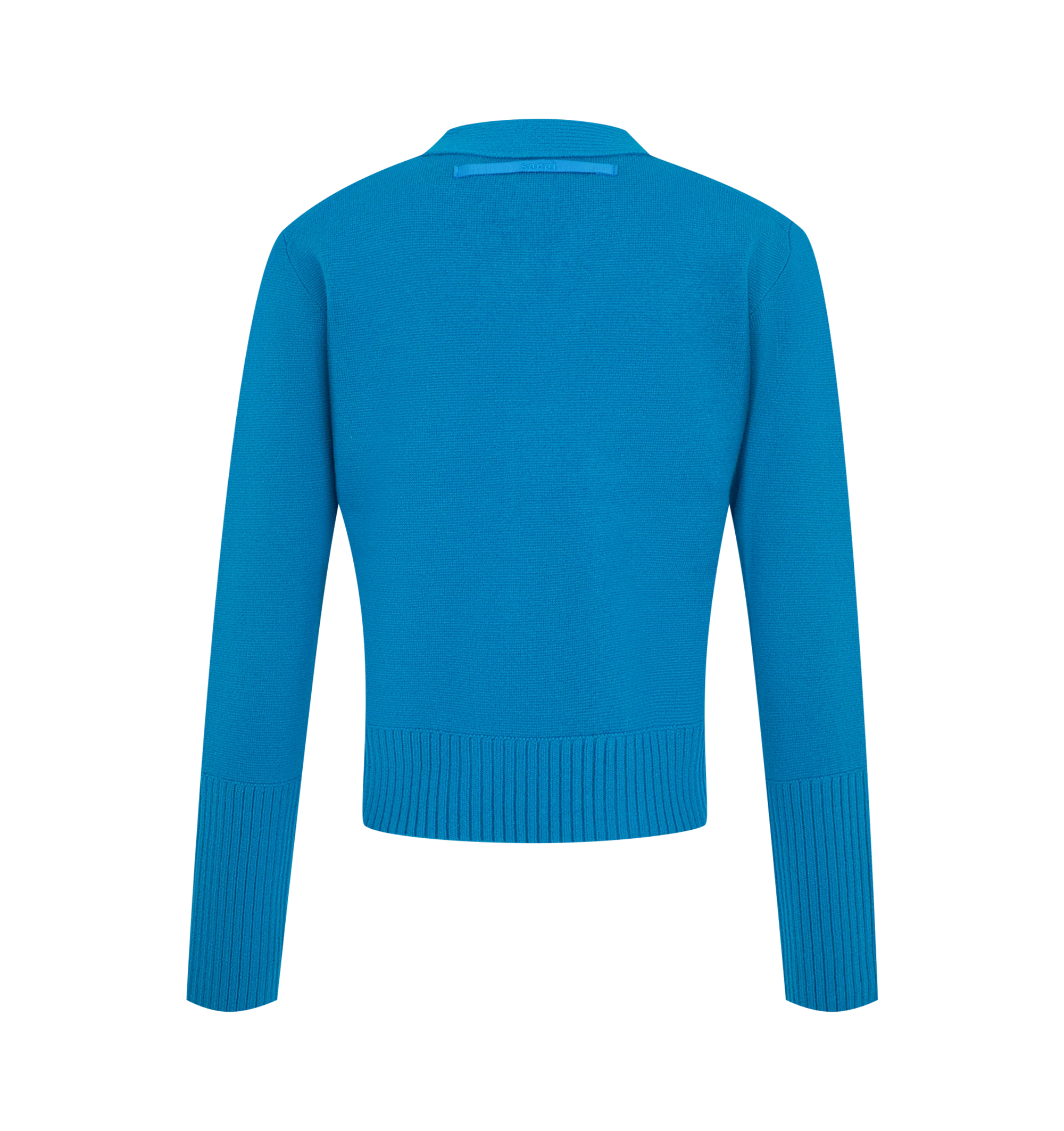 Image 2 of 2 - BLUE - Sacai wool knit cardigan featuring button-front closure, v-neck and front patch pockets. 100% wool. Made in Japan.