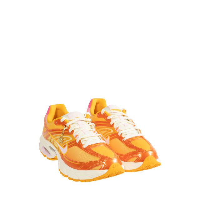 Image 2 of 5 - ORANGE - NIKE Air Max Moto 2K Sneaker featuring metallic accents, Max Air cushioning, upper mixes synthetic leather and textile, foam midsole and rubber outsole.