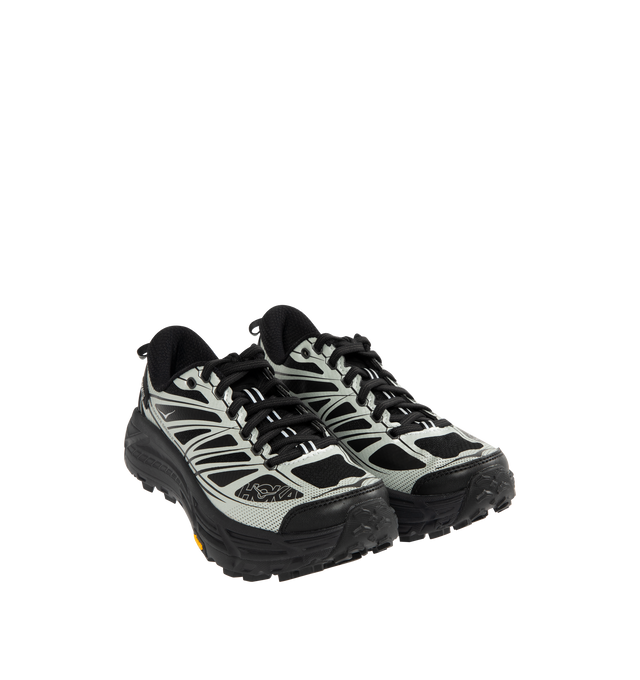 Image 2 of 5 - BLACK - HOKA U Mafate Speed 2 Sneaker featuring mesh and textile upper with Vibram sole, lace-up front, compression molded EVA midsole and back pull-tab.