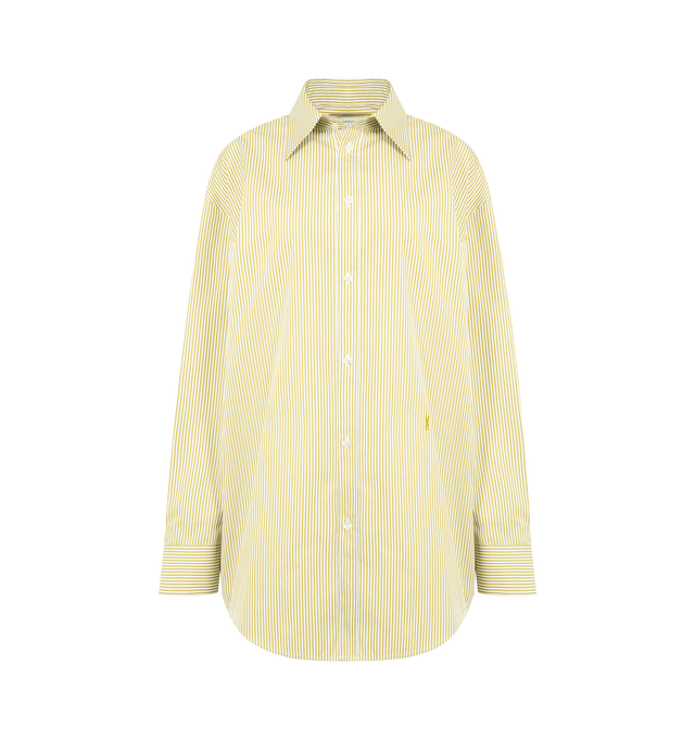 Image 1 of 2 - YELLOW - SAINT LAURENT Stripe Shirt featuring certified cotton, front button closure, one patch pocket at the chest, pointed collar and one-button mitered cuffs. 100% cotton. Made in Italy.