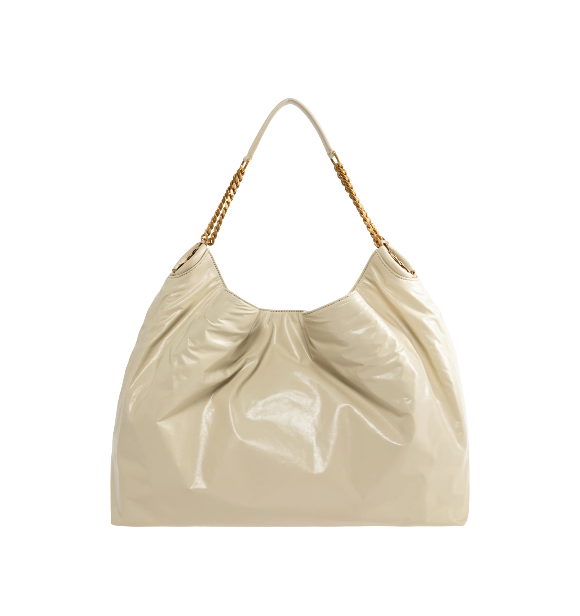 Image 1 of 4 - NEUTRAL - Saint Laurent Womens Hobo Bag is crafted from lustrous calfskin leather. Features a slouchy silhouette, signature Cassandre ring detail, shoulder strap, magnetic closure, removable zip pouch, suede lining, and bronze-tone hardware. Main Material: Calfskin Leather; Lining: Suede; Hardware: Brass. Made in Italy.