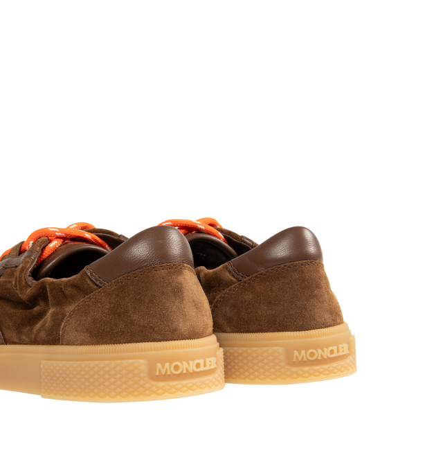Image 3 of 5 - BROWN - MONCLER Vera Leisure Suede Sneakers featuring suede upper, leather lining, lace-up, and rubber sole. Upper: suede. Sole: 100% elastodiene.