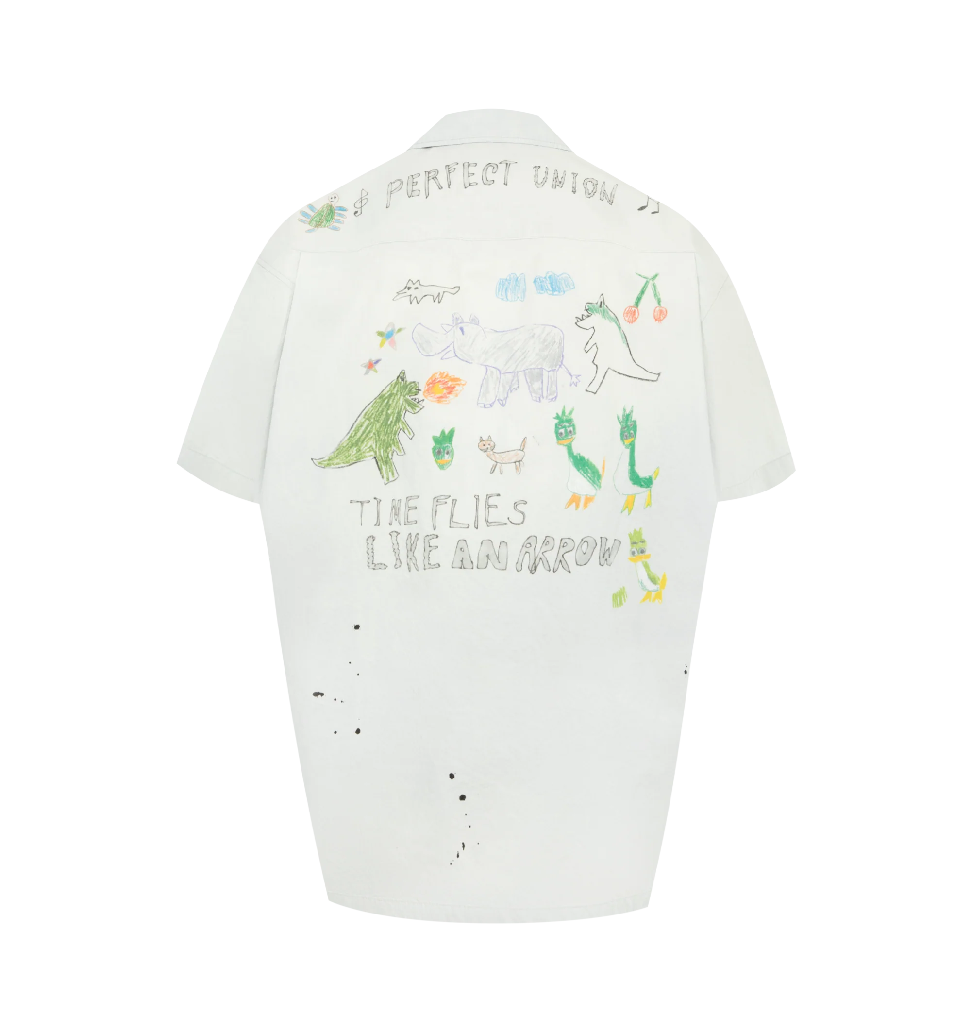 Image 2 of 3 - GREY - Maison Mihara Yasuhiro Men's Hand Drawing Short Sleeve Shirt is crafted from cotton and features an allover hand-drawn graphic print, a classic collar, button-down closure, short sleeves, and a relaxed silhouette for an artistic contemporary look. This designer short sleeve shirt combines lightweight comfort with Maison Mihara Yasuhiro's signature creative aesthetic, making it a standout piece for everyday styling. Main Material: 100% Cotton. Made in Japan. 