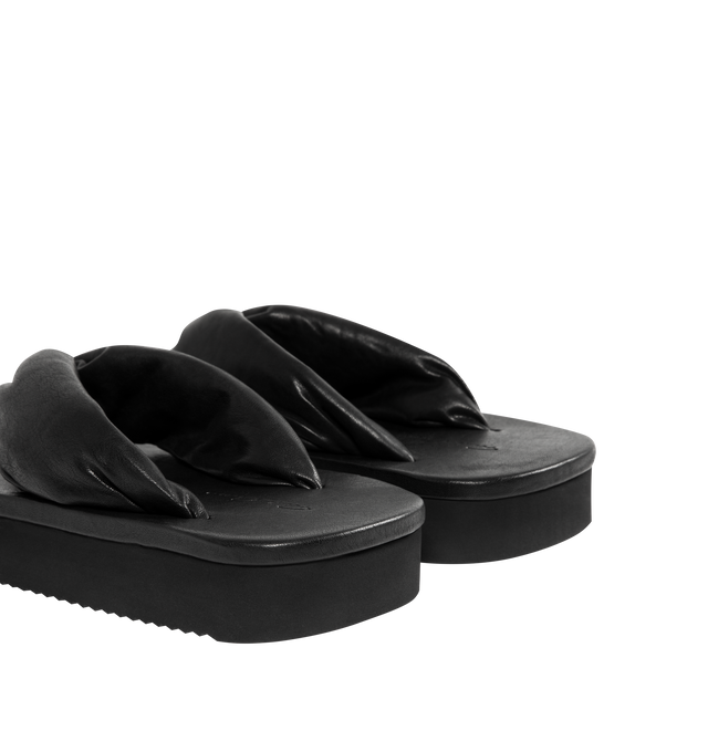 Image 3 of 4 - BLACK - RICK OWENS Leather Platform Thong Sandals featuring smooth lambskin, platform, square toe and rubber sole. Leather. Made in Italy.