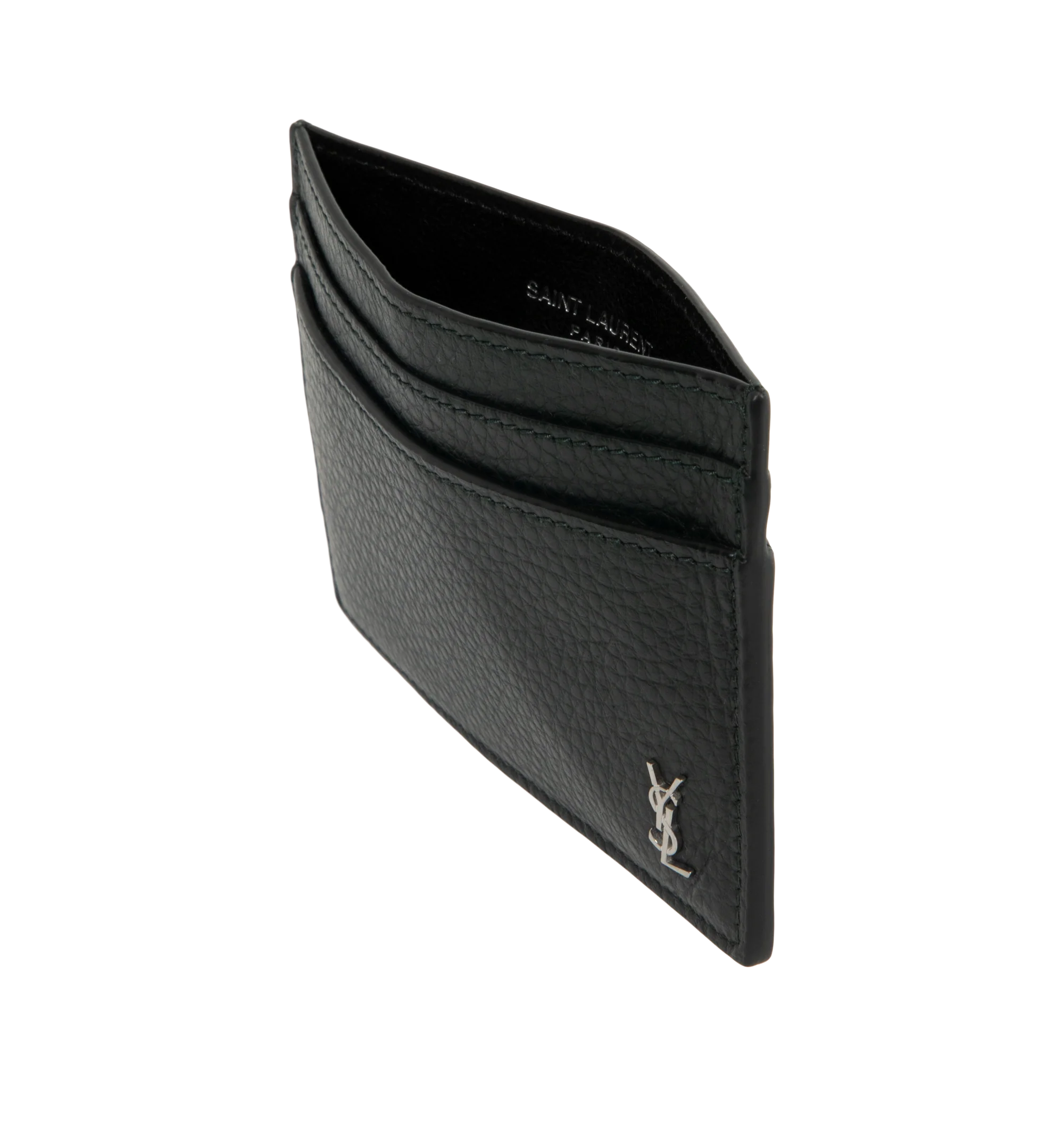 Image 3 of 3 - GREEN - Saint Laurent Mens Card Holder is crafted from leather. Features multiple card slots and gold-tone hardware. Dimensions: 10.5  7.5 cm. Main Material: Leather; Hardware: Gold-Tone Metal. Made in Italy. 