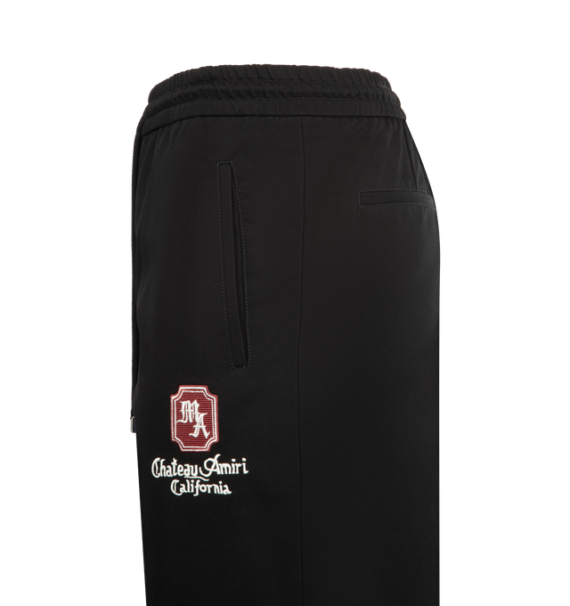 Image 3 of 3 - BLACK - AMIRI MA Chateau Pant featuring relaxed construction, elastic waistband, seasonal logo embroidery, side pockets and straight-leg cut. 100% cotton.