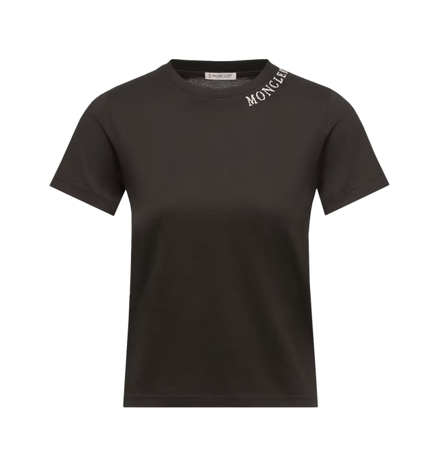 Image 1 of 1 - BLACK - MONCLER Sketch Logo Cotton T-Shirt featuring cotton jersey, crew neck, short sleeves, embroidered motif and logo patch. 100% cotton.