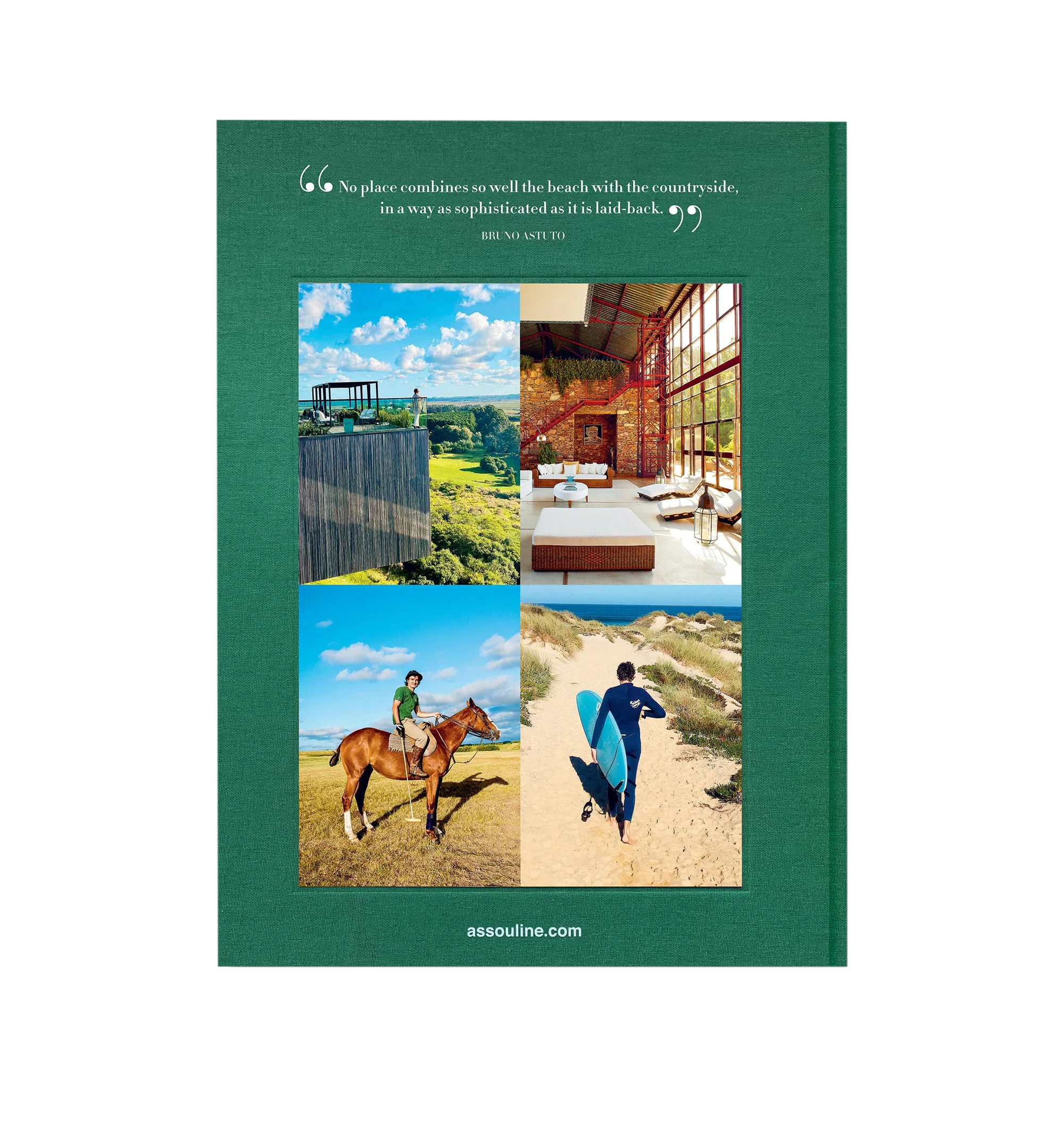 Image 3 of 5 - GREEN - ASSOULINE Punta del Este, a world-class beach resort in Uruguay, attracts elite visitors with its golden sands, stunning seaside homes, and exquisite cuisine. Often compared to the Hamptons and St. Tropez, it offers a unique blend of city, countryside, and beach, with vibrant nightlife and daytime activities like horseback riding, exploring Casapueblo, and enjoying an authentic South American asado. H13" x W10" x D2" / 6.4 lb. Made in Italy.