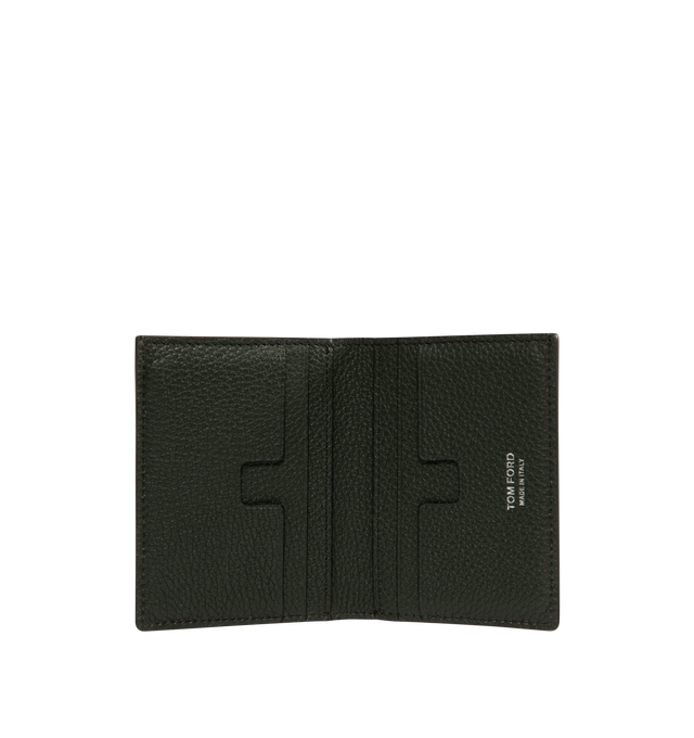 Image 3 of 3 - GREEN - TOM FORD Grain Leather T Line Folding Card Holder featuring T-line architecture, six credit card slots, a central money compartment and embossed with the TOM FORD logo. 7.5  10 cm. 100% leather. Made in Italy. 