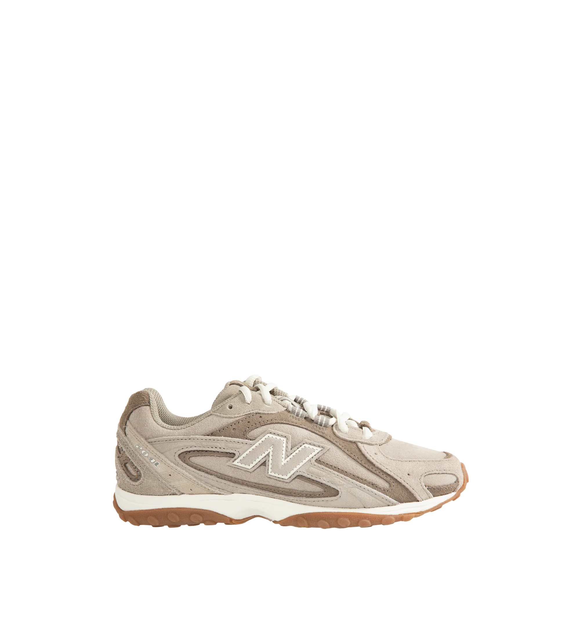 Image 1 of 5 - NEUTRAL - New Balance 204L Unisex sneaker featuring a low-profile silhouette, slim structure of '70s running shoes, tech-inspired texture of premium suede, multi-piece upper with embossed overlay, double-stacked suede 'N' logo, and screen-printed graphics along the saddle. Distinctive outsole with 2000s-inspired strike path and 70s-influenced tread pattern. Outer: Calf Suede 100%, Lining: Fabric 100%, Sole: Polyethylene vinyl acetate (PEVA) 100%. Made in Vietnam. *Unisex style in men's sizing