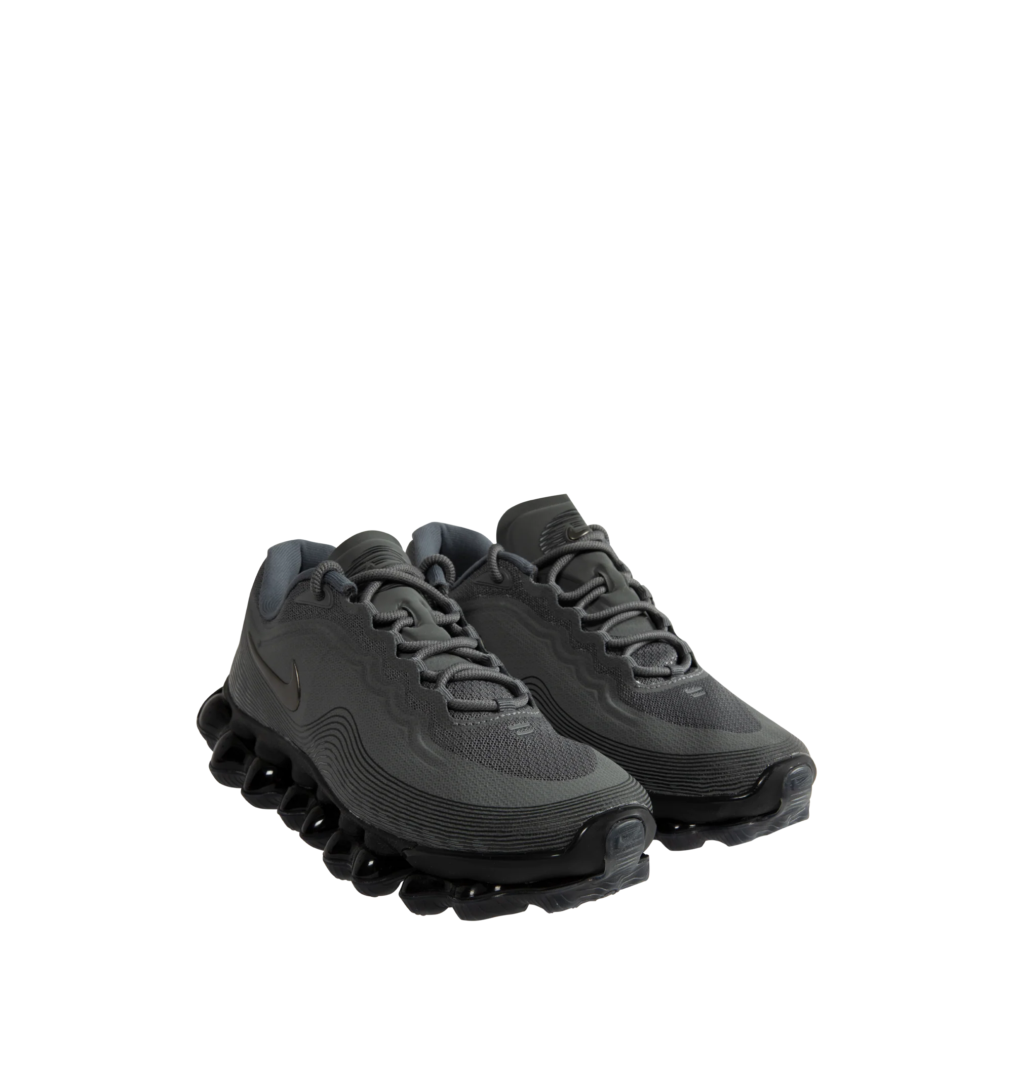 Image 2 of 5 - GREY - Nike Air Liquid Max Sneakers feature a textured upper with a low-cut silhouette for modern style and lasting comfort. These performance-inspired lifestyle sneakers combine a drop-in Cushlon midsole with a full-length point-loaded Max Air cushioning system for exceptional responsiveness, lightweight support, and all-day comfort. Main Material: Textile and Synthetic. Midsole: Cushlon with Max Air Cushioning. Sole: Rubber.
