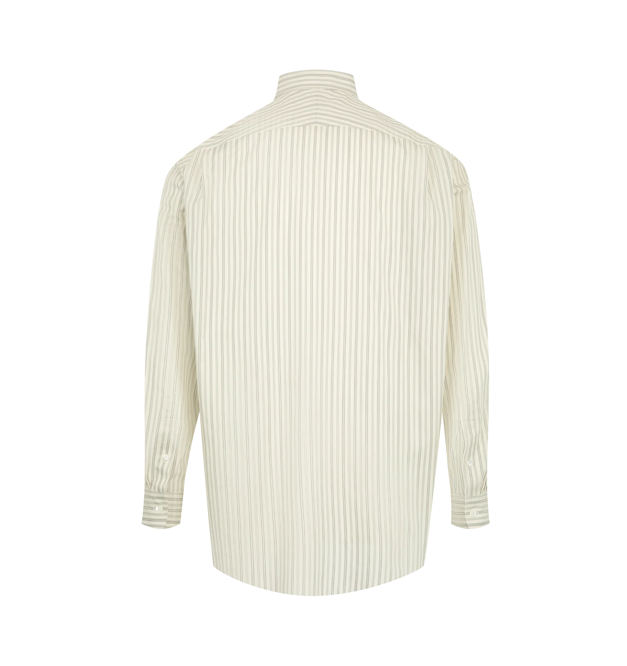 Image 2 of 2 - NEUTRAL - Auralee Men's Cotton Silk Stripe Shirt is crafted from a densely woven blend of finely spun Egyptian Giza cotton and silk. The delicate striped design combines the natural suppleness of extra-long-staple cotton with the smooth hand of silk and is cut in a relaxed fit. Main Material: 73% Cotton, 27% Silk. 