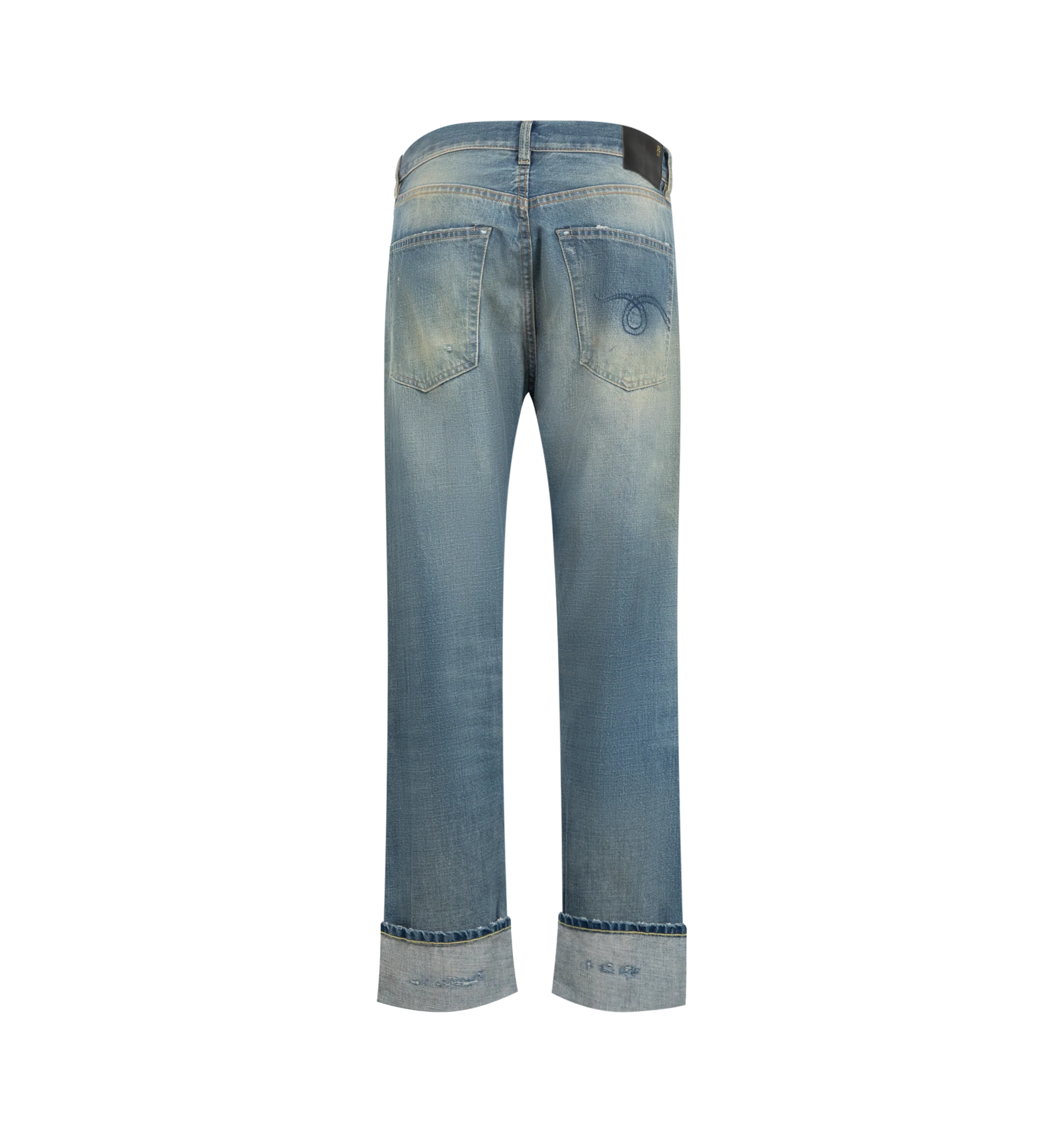 Image 2 of 3 - BLUE - R13 Cuffed Boyfriend Jean is crafted from denim and features the brand's signature relaxed boyfriend silhouette with oversized rolled cuffs. Designed with a mid-rise waist, classic five-pocket construction, and a worn-in wash that enhances its vintage-inspired character. Main Material: Cotton. 