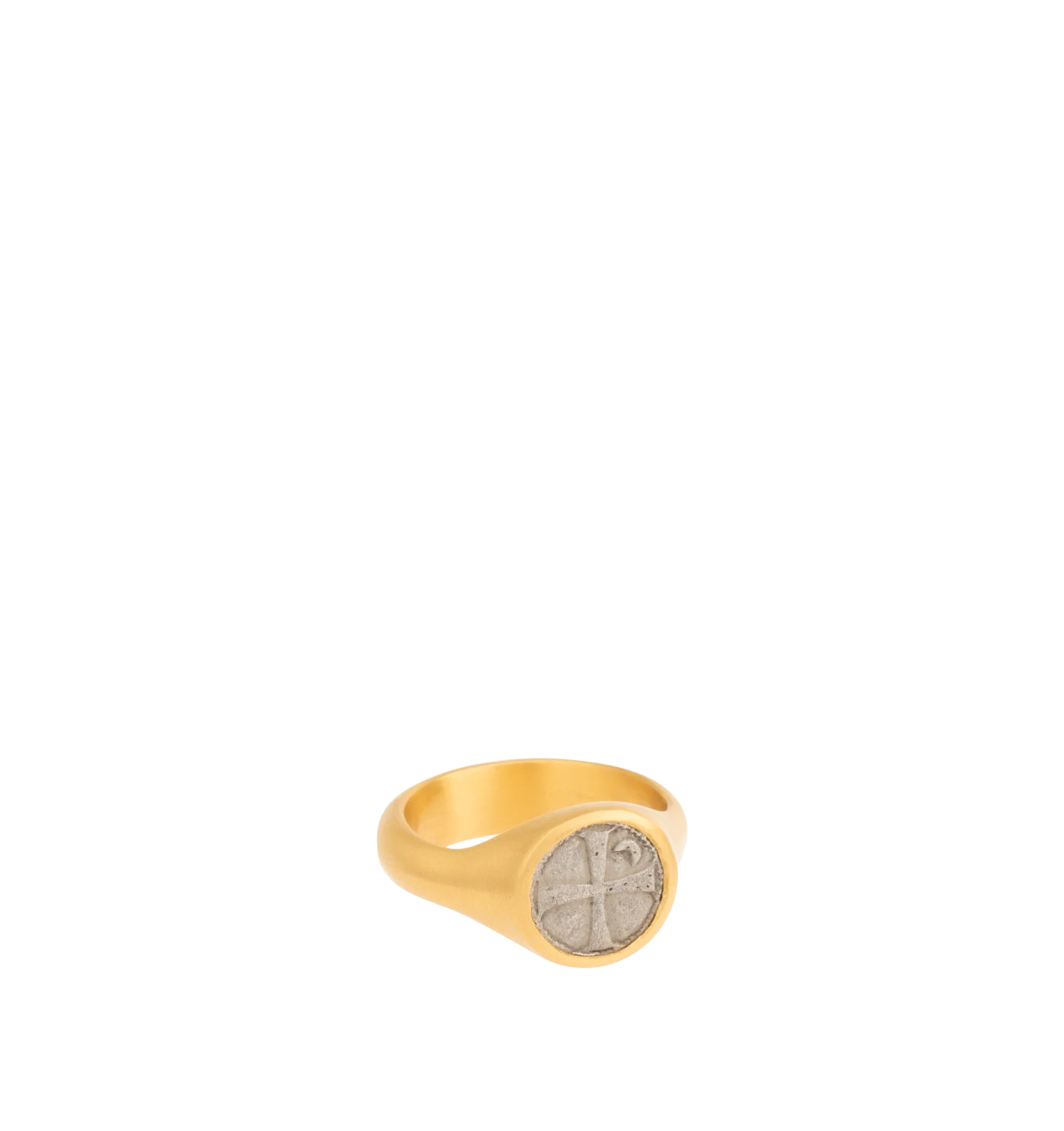 Image 1 of 1 - GOLD - Eli Halili Ancient Crusader Coin Ring is handcrafted in 22K gold and features an authentic ancient silver denier from the Crusader Kings of Antioch, dating to the reign of King Bohemond III from 11621201 AD. Set within the rich warmth of high-karat gold, the historic coin gives this one-of-a-kind fine jewelry ring a distinctive character that reflects Eli Halili's signature approach to combining ancient artifacts with artisanal craftsmanship. Main Material: 22K Gold. Coin: Ancient Silv