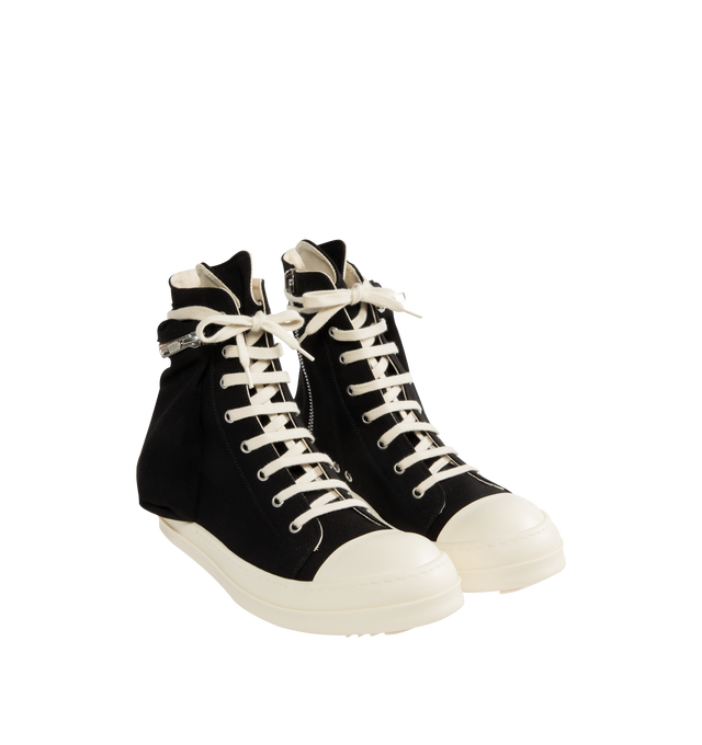 Image 2 of 5 - BLACK - DRKSHDW Cargo Sneaks Sneakers featuring cotton upper with rubber sole, lace-up front and side zip closure, calfskin leather toe cap and side cargo pocket with zip closure. Made in Italy.