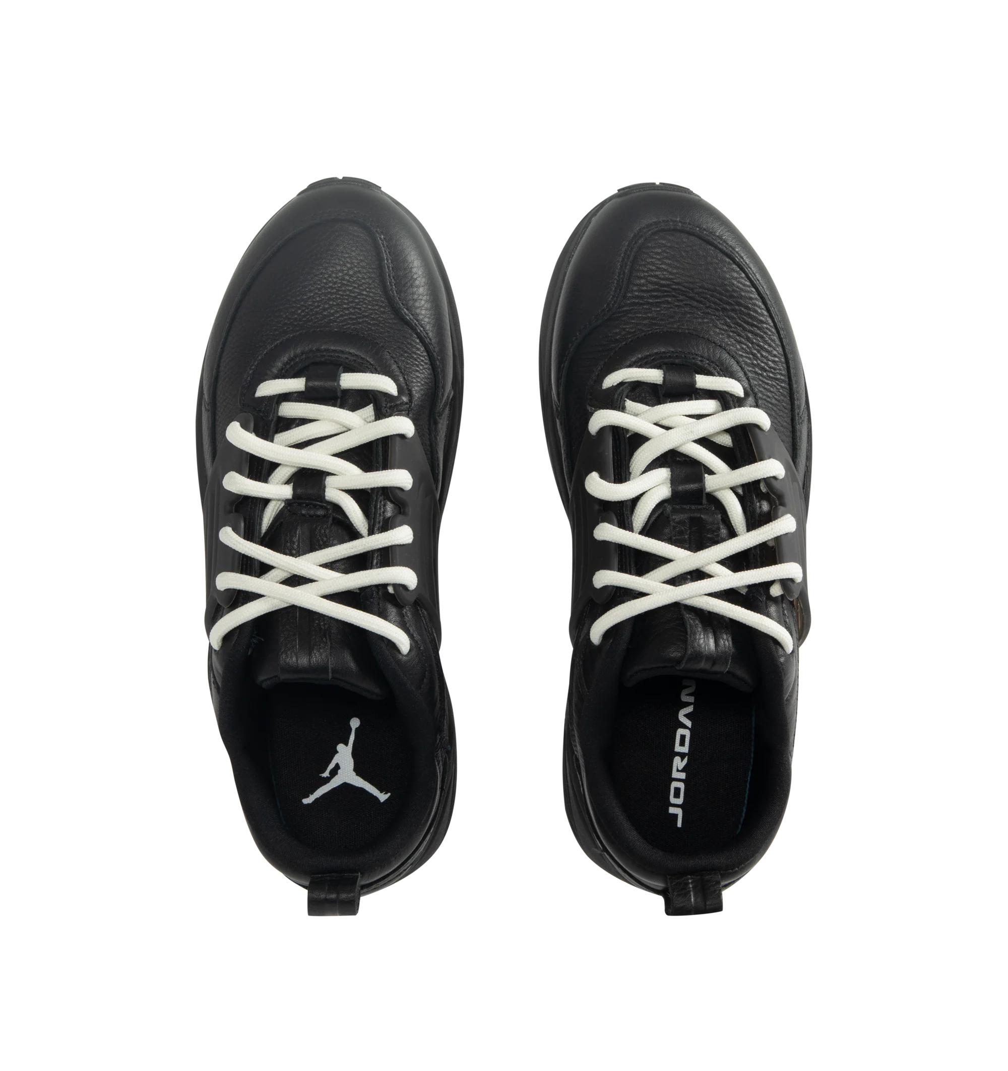 Image 5 of 5 - BLACK - Men's Jordan Trunner O/S SP Sneakers feature a leather upper with synthetic overlays, molded midfoot support wings, and signature Jordan branding for a modern athletic look. These lifestyle sneakers combine responsive Cushlon 3.0 foam cushioning, a lightweight foam midsole, and a durable rubber outsole for exceptional comfort, stability, and everyday traction. Main Material: Leather and Synthetic. Midsole: Foam with Cushlon 3.0 Cushioning. Sole: Rubber.