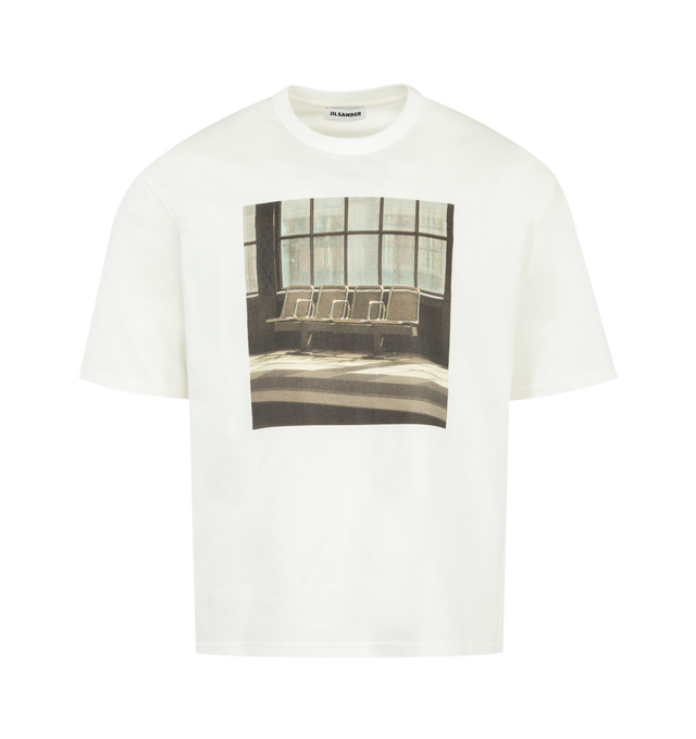 Image 1 of 2 - WHITE - JIL SANDER Graphic T-Shirt featuring oversized fit, dropped shoulders, images from the Wanderlust project, printed cotton jersey, short sleeves and crew neck. 100% cotton. Made in Italy.