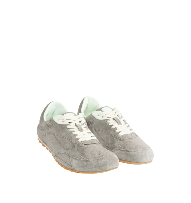 Image 2 of 5 - GREY - BOTTEGA VENETA Orbit Flash Sneaker featuring low-top, lace-up closure, soft suede, lambskin lining and rubber outsole. Calfskin. Made in Italy.