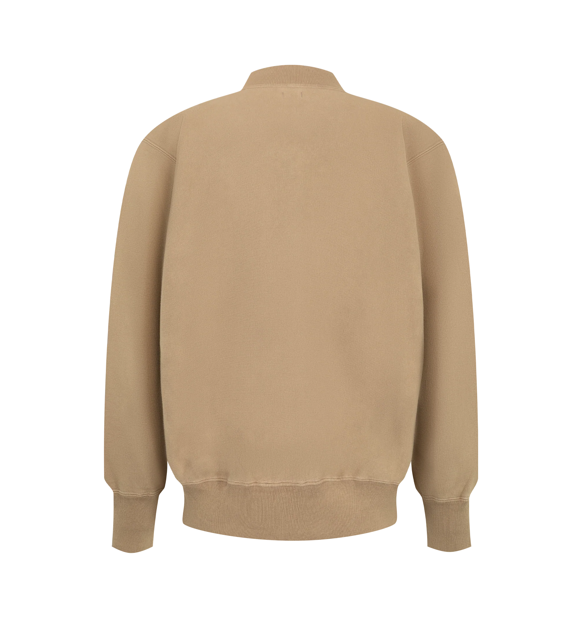 Image 2 of 2 - BROWN - A.Presse Men's Vintage Half Zip Rib Collar Sweatshirt is crafted from 100% cotton brushed-back fleece and features a vintage-inspired half-zip silhouette with a ribbed collar. Designed to faithfully reproduce original vintage sweatshirt details, it is cut with a cropped length, balanced volume, and sleeves that are neither overly wide nor restrictive. The seamless shoulder construction enhances comfort and ease of layering, while an Asahi zipper completes the design. Skilled hand-fini