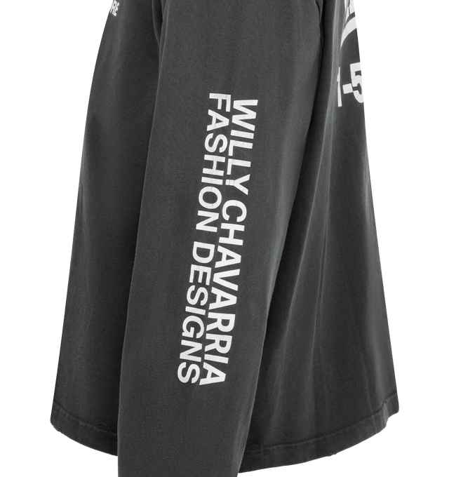 Image 4 of 4 - BLACK - WILLY CHAVARRIA Hardcore Buffalo Tee featuring an oversized boxy fit, drop shoulder design, long sleeves and graphic text on front back and sleeves. 100% cotton.   