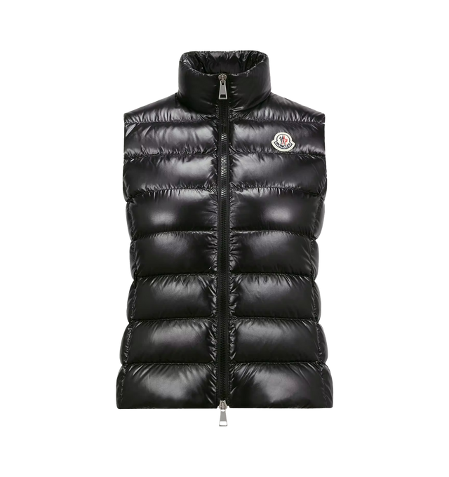 Image 1 of 1 - BLACK - MONCLER Ghany Down Vest featuring nylon laqu lining, down-filled and boudin-quilted, zipper closure and side seam pocket with zipper closure. 100% polyamide/nylon. Padding: 90% down, 10% feather.