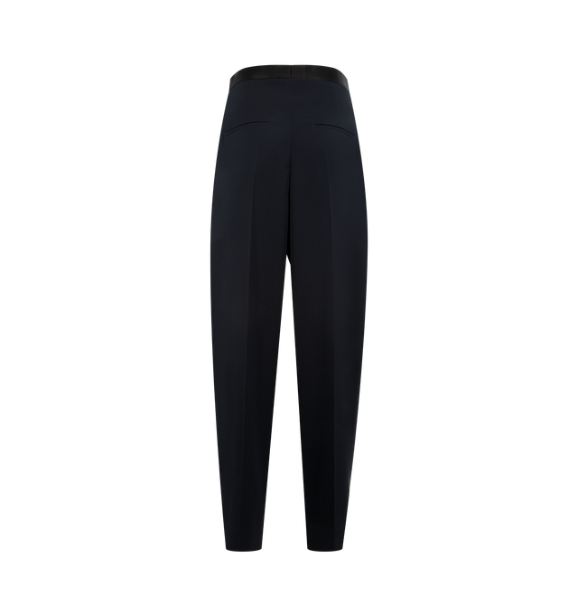 Image 2 of 3 - BLUE - BOTTEGA VENETA Wool Grain De Poudre Pants featuring zip and hook closure, satin waistband, side welt pockets, darts and double welt pocket on the back. 100% wool. 