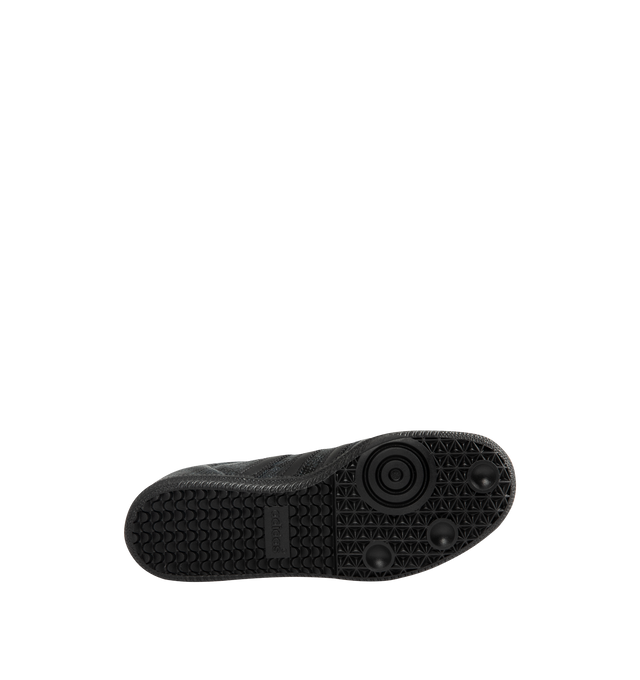 Image 4 of 5 - BLACK - Adidas Men's Samba OG Snake-Effect Sneakers are crafted from calf leather. Features a snake-effect finish, round toe, lace-up closure, signature 3-Stripes, logo-print tongue, branded heel counter, and flat rubber sole. Upper: Calf Leather; Lining: Calf Leather; Sole: Rubber. Made in Cambodia.
