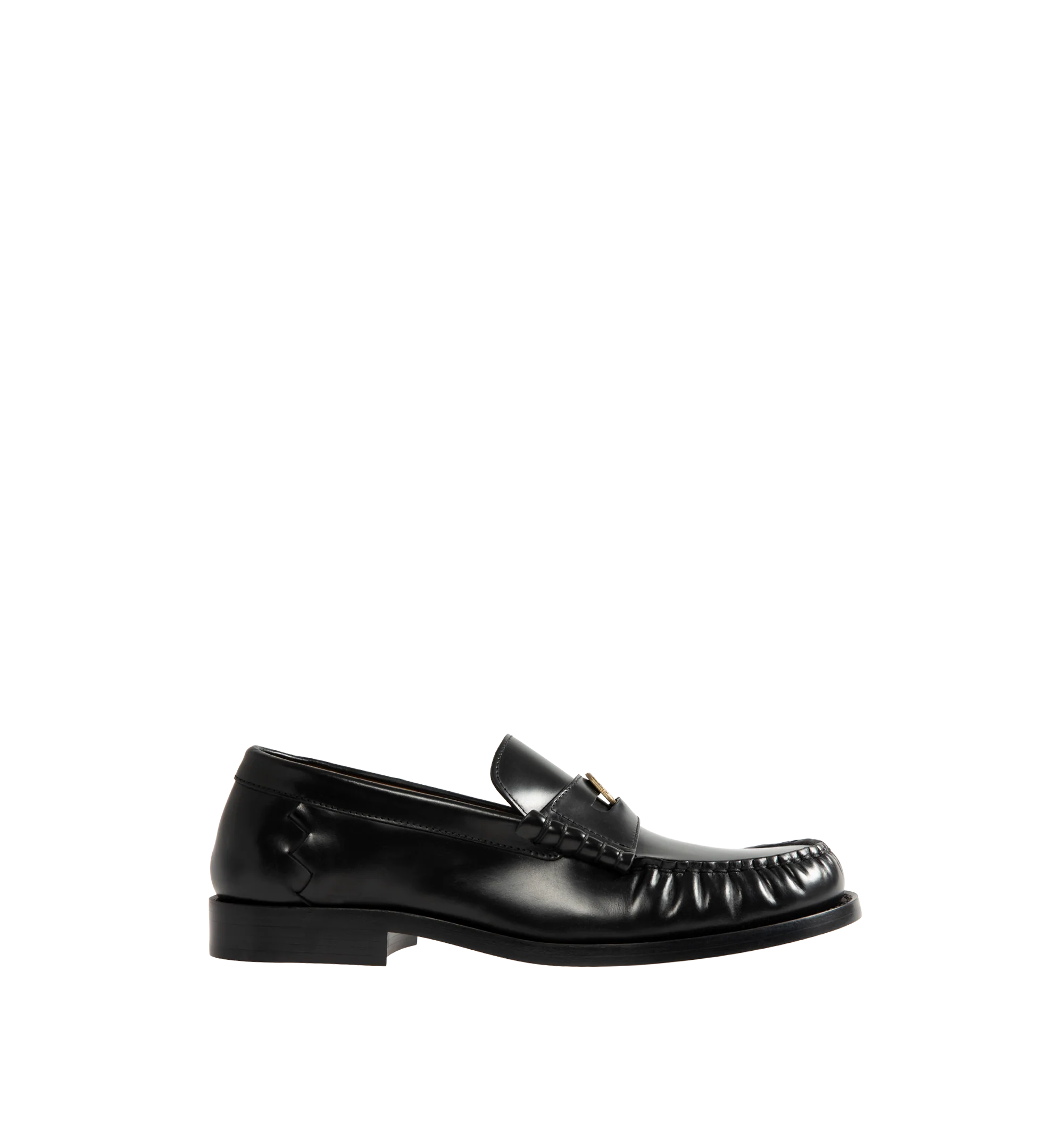 Image 1 of 4 - BLACK - Bottega Veneta Men's Penny Loafers are crafted from shiny leather and feature a timeless slip-on silhouette with a classic penny strap with metal coin detail across the vamp. Main Material: Leather.