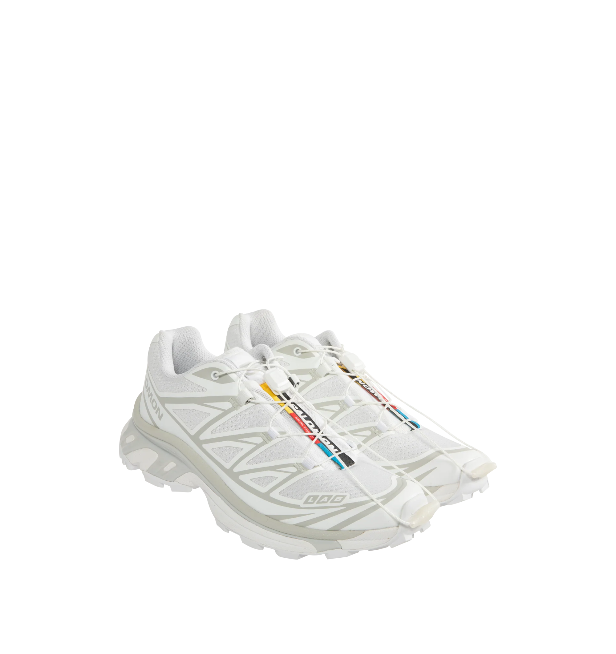 Image 2 of 5 - WHITE - Salomon XT-6 Sportstyle Sneakers are a lace-up style with an Agile Chassis System, abrasion-resistant TPU materials, single-layer mesh, SensiFit systems, protective toecaps, lace pockets for the Quicklace lacing system, molded OrthoLite sock liners, and rubber outsoles.  